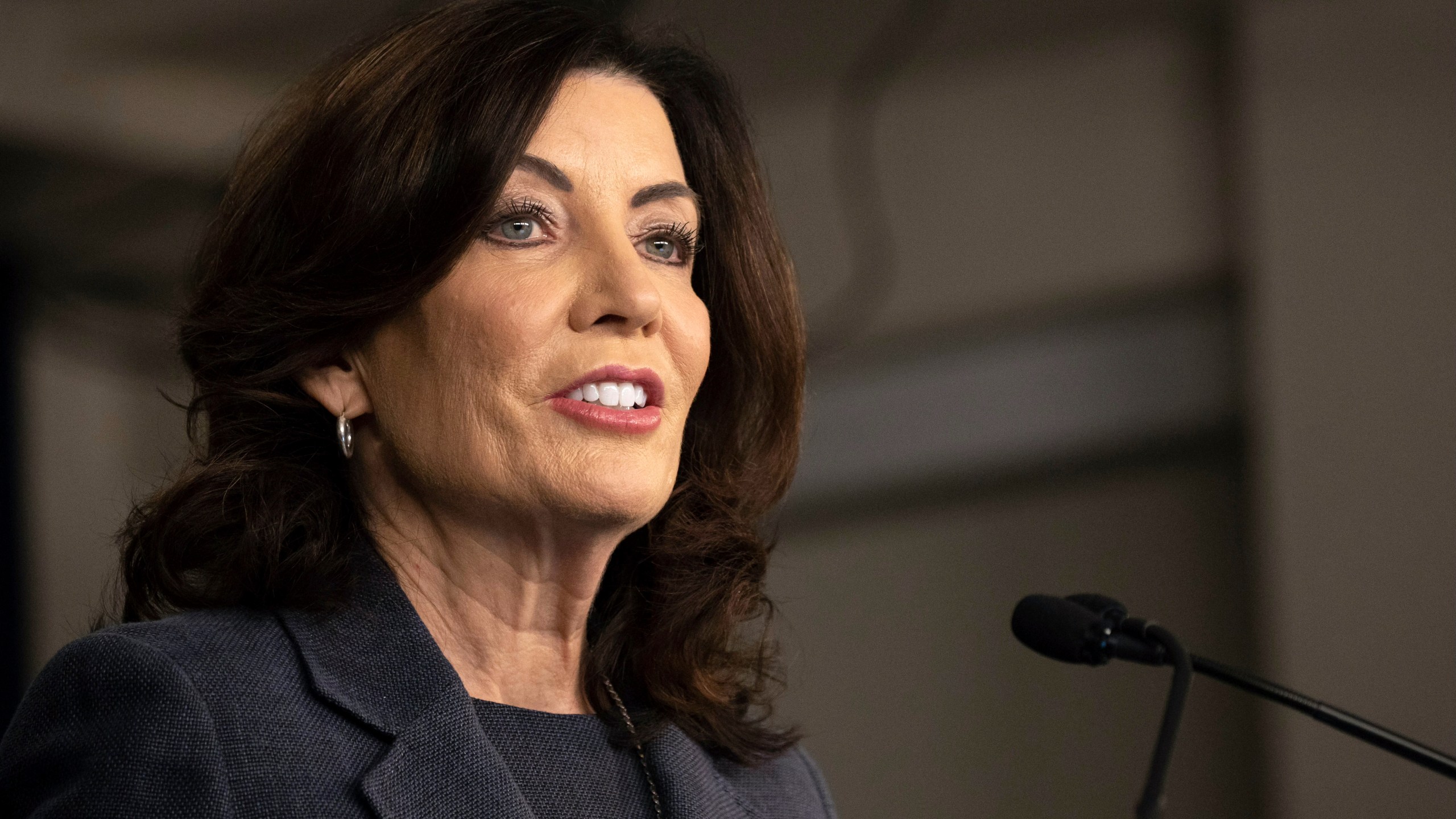 FILE - New York Gov. Kathy Hochul addresses the media during a press conference in New York, Monday, March. 13, 2023. New York's hospitals and healthcare providers are now banned from reporting medical debt to credit agencies, after Gov. Hochul signed into law a series of consumer protection bills on Wednesday, Dec. 13. (AP Photo/Yuki Iwamura, File)