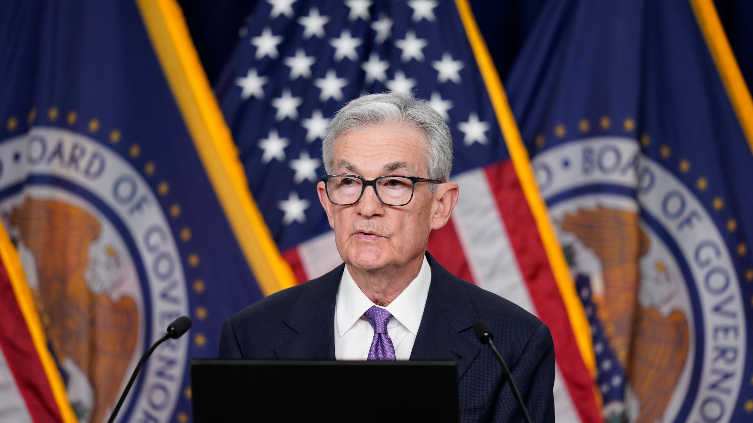 Federal Reserve Board Chair Jerome Powell speaks during a news conference about the Federal Reserve's monetary policy at the Federal Reserve, Wednesday, Dec. 13, 2023, in Washington. (AP Photo/Alex Brandon)