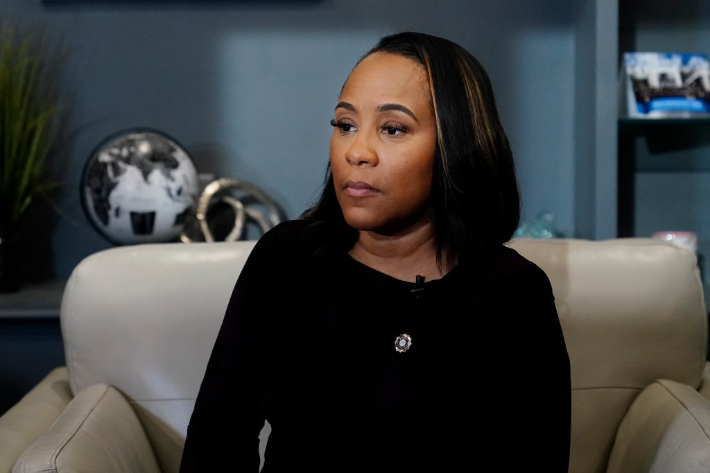 District Attorney for Fulton County, Fani Willis speaks during an Associated Press interview on Tuesday, Dec. 12, 2023, in Atlanta. (AP Photo/Brynn Anderson)