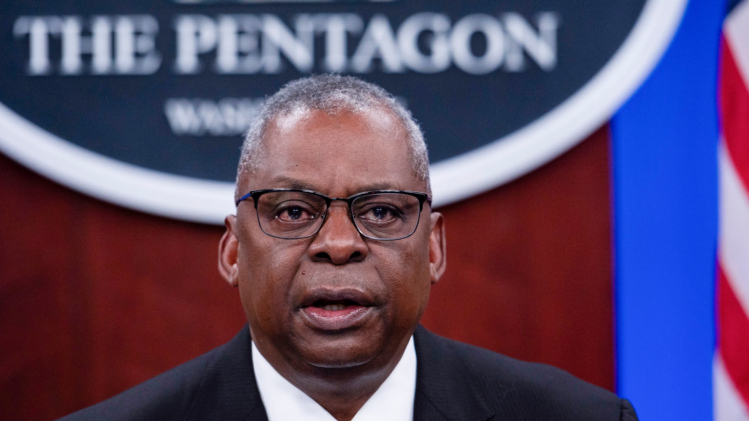 Secretary of Defense Lloyd Austin makes remarks at a virtual Ukraine Defense Contact Group (UDCG) meeting, Wednesday, Nov. 22, 2023, at the Pentagon in Washington. (AP Photo/Cliff Owen)