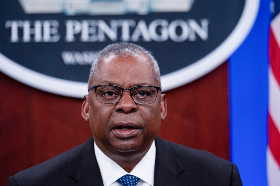 Secretary of Defense Lloyd Austin makes remarks at a virtual Ukraine Defense Contact Group (UDCG) meeting, Wednesday, Nov. 22, 2023, at the Pentagon in Washington. (AP Photo/Cliff Owen)