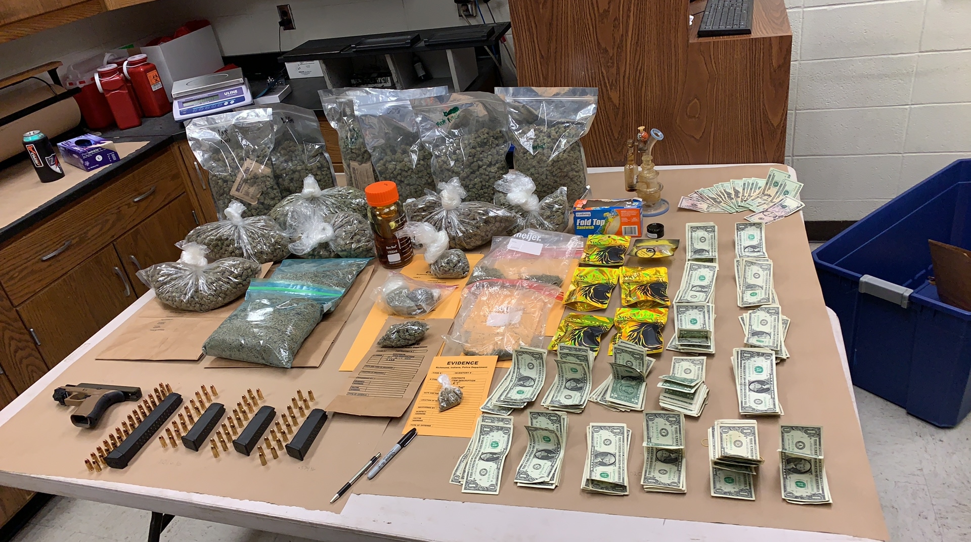 Picture of marijuana, cash, gun seized in Richmond, Indiana