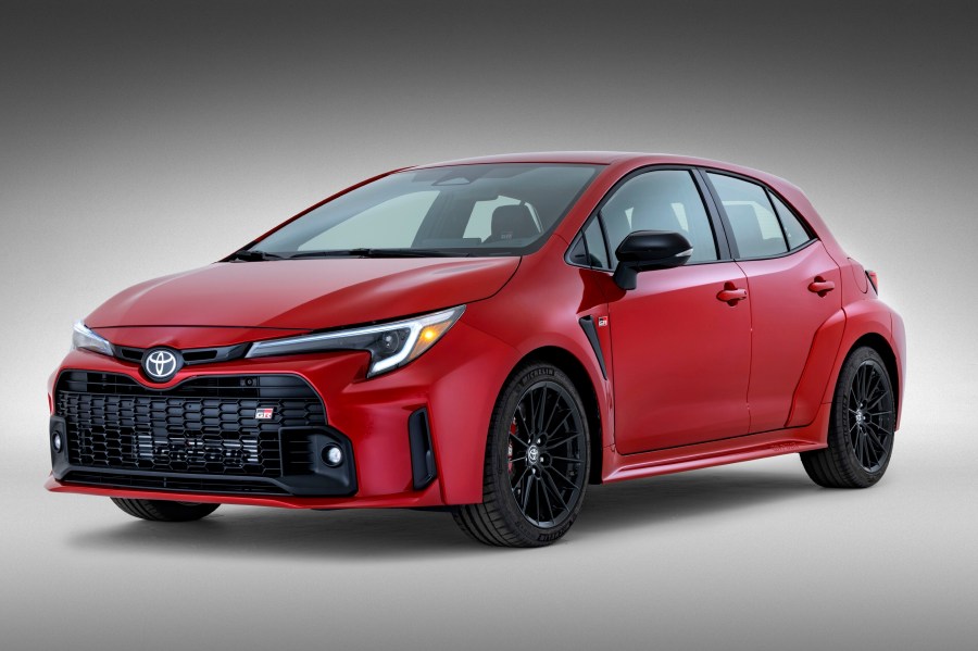 This photo provided by Toyota shows the GR Corolla. A buffed-up version of the Corolla, the GR version boasts 300 horsepower, wide-body fenders and a customizable all-wheel-drive system. (Courtesy of Toyota Motor Sales U.S.A. via AP)