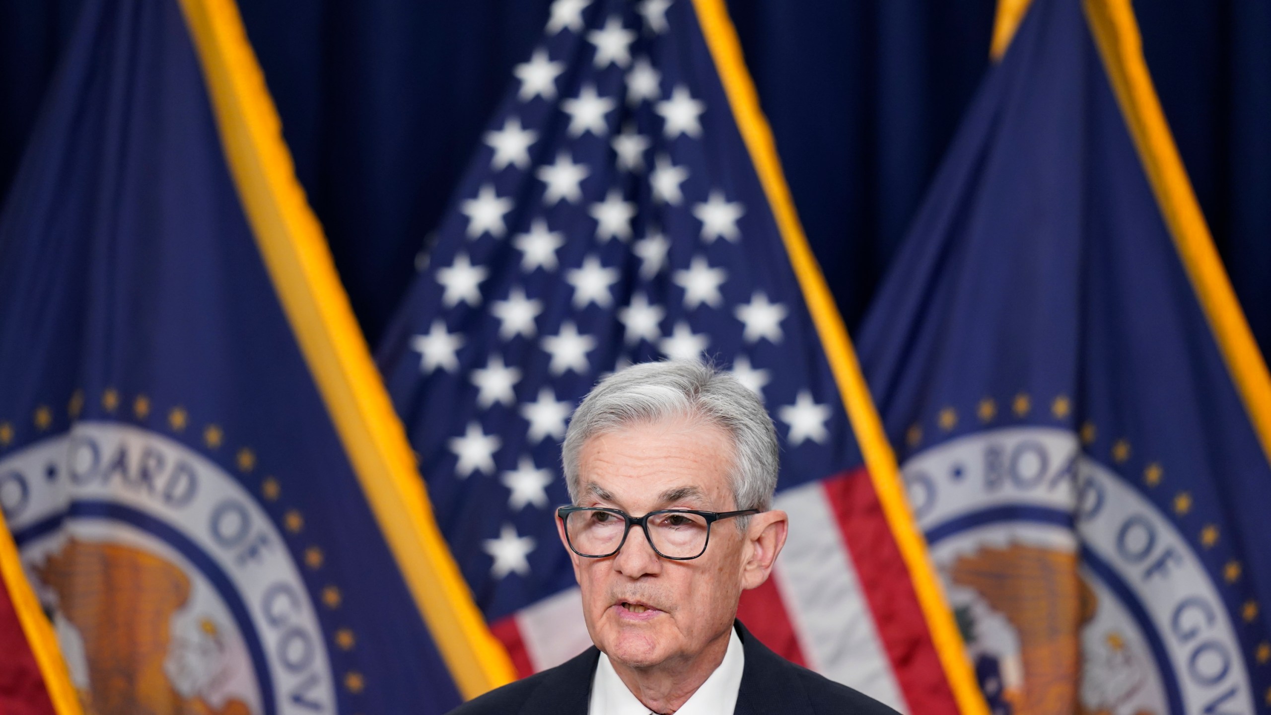 File - Federal Reserve Board Chair Jerome Powell speaks during a news conference at the Federal Reserve, Dec. 13, 2023, in Washington. On Wednesday, the Federal Reserve releases minutes from its mid-December meeting, when it kept its key short-term interest rate unchanged for a third straight time and signaled possible rate cuts in 2024. (AP Photo/Alex Brandon, File)