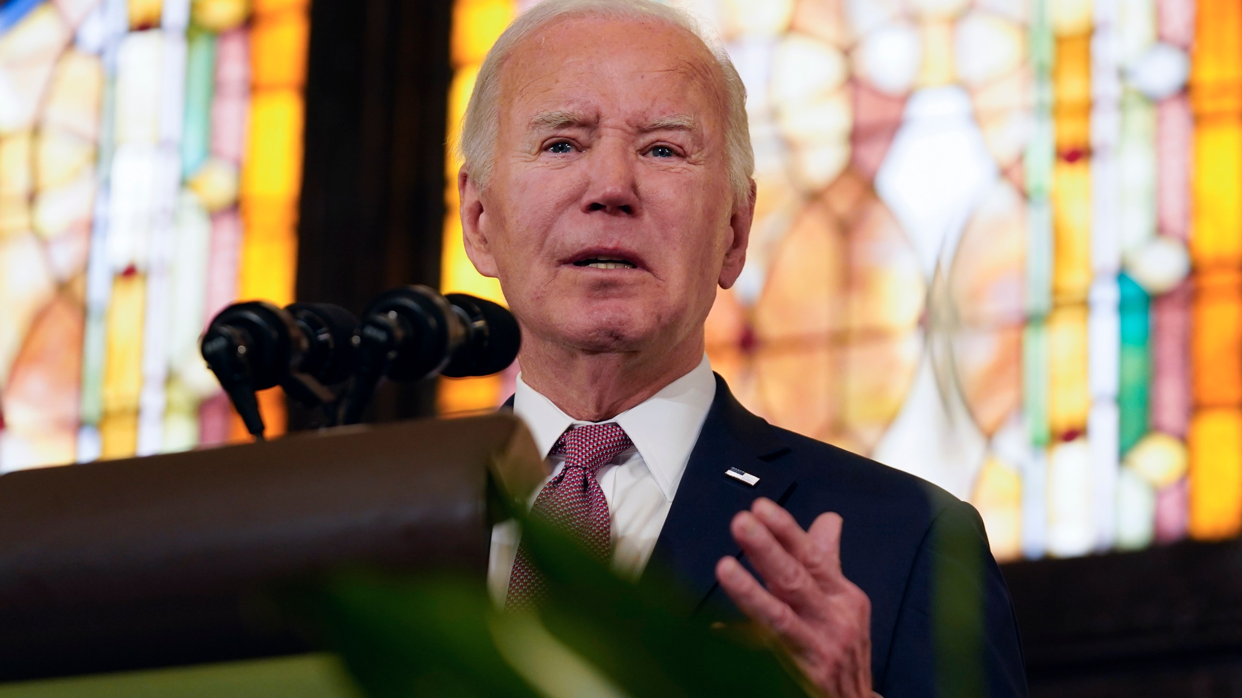 President Joe Biden delivers remarks at Mother Emanuel AME Church in Charleston, S.C., Monday, Jan. 8, 2024, where nine worshippers were killed in a mass shooting by a white supremacist in 2015. (AP Photo/Stephanie Scarbrough)