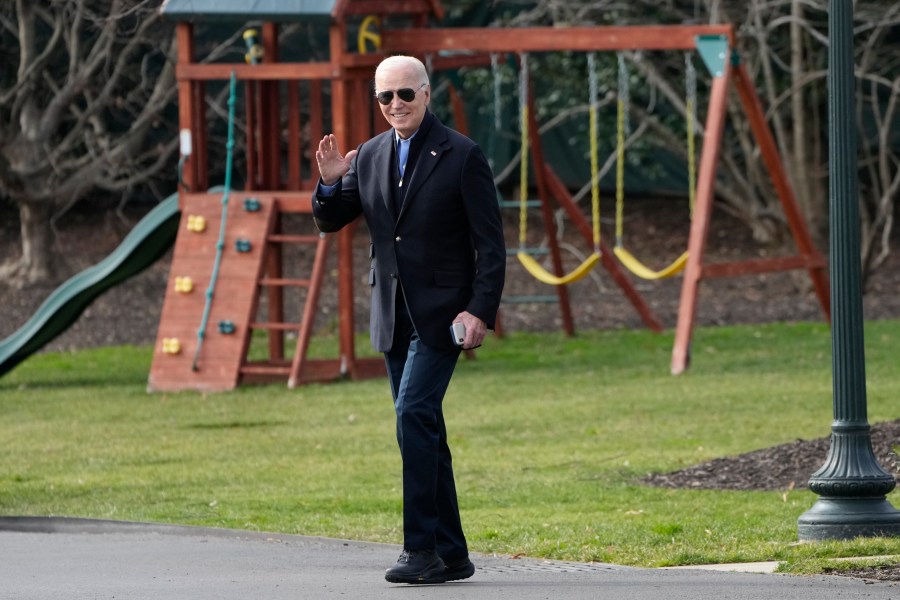 President Joe Biden walks to board Marine One on the South Lawn in Washington, Friday, Jan. 12, 2024, for a short trip to Joint Base Andrews, Md., and then on to Allentown, Pa. (AP Photo/Mark Schiefelbein)