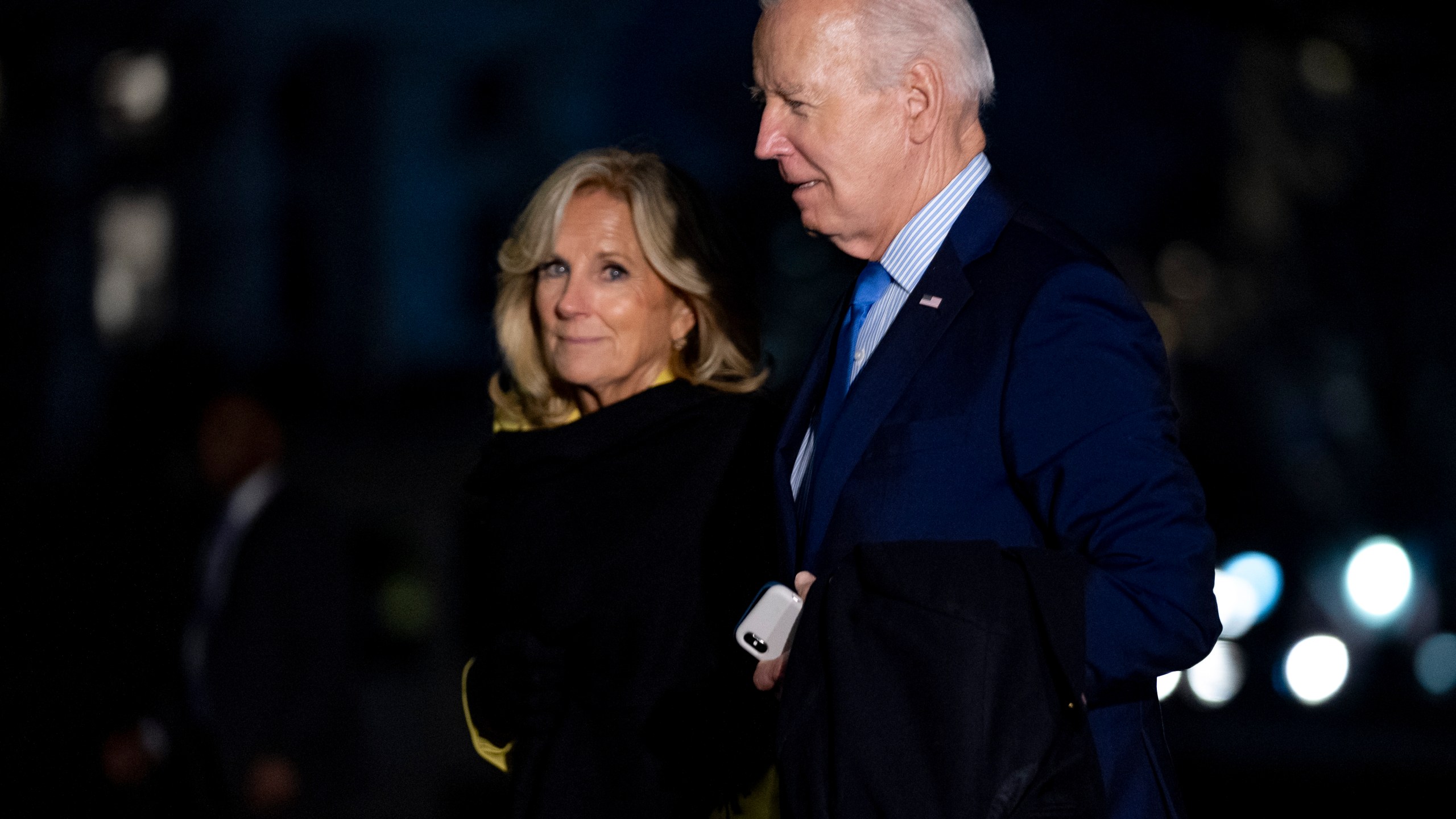 President Joe Biden and first lady Jill Biden arrive at the White House in Washington, Tuesday, Jan. 23, 2024, after traveling to Manassas, Va., for a campaign event. (AP Photo/Andrew Harnik)