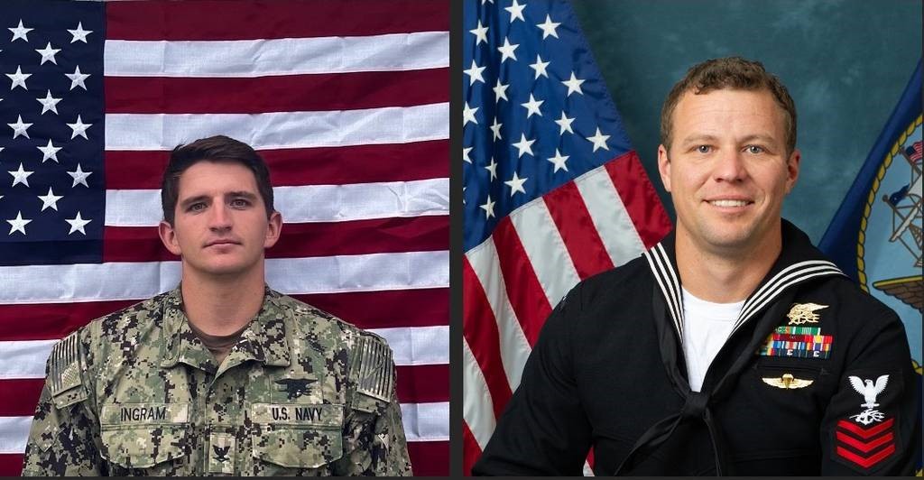 Navy Special Warfare Operator 2nd Class Nathan Gage Ingram, left, and Navy Special Warfare Operator 1st Class Christopher J. Chambers are presumed dead after they went missing during an operation in the Arabian Sea. (Defense Department via AP)