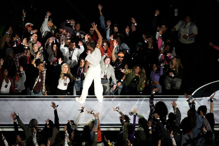 Usher performs during halftime of the NFL Super Bowl 58 football game between the San Francisco 49ers and the Kansas City Chiefs on Sunday, Feb. 11, 2024, in Las Vegas. (AP Photo/Charlie Riedel)