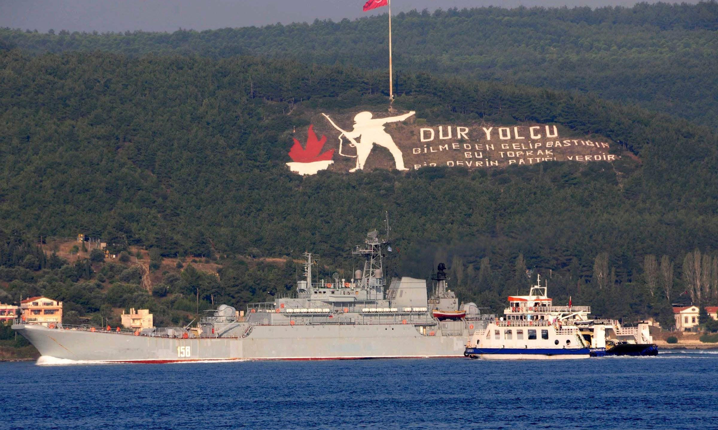 FILE - A Russian ship named Caesar Kunikov passes through the Dardanelles strait in Turkey en route to the Mediterranean Sea, on Oct. 4, 2015. Ukraine's military said Wednesday Feb. 14, 2024 it sank a Russian landing ship in the Black Sea using naval drones, a report that has not been confirmed by Russian forces. The Caesar Kunikov amphibious ship sank near Alupka, a city on the southern edge of the Crimean Peninsula that Moscow annexed in 2014, Ukraine’s General Staff said. It said the ship can carry 87 crew members. (Burak Gezen/DHA via AP, File)