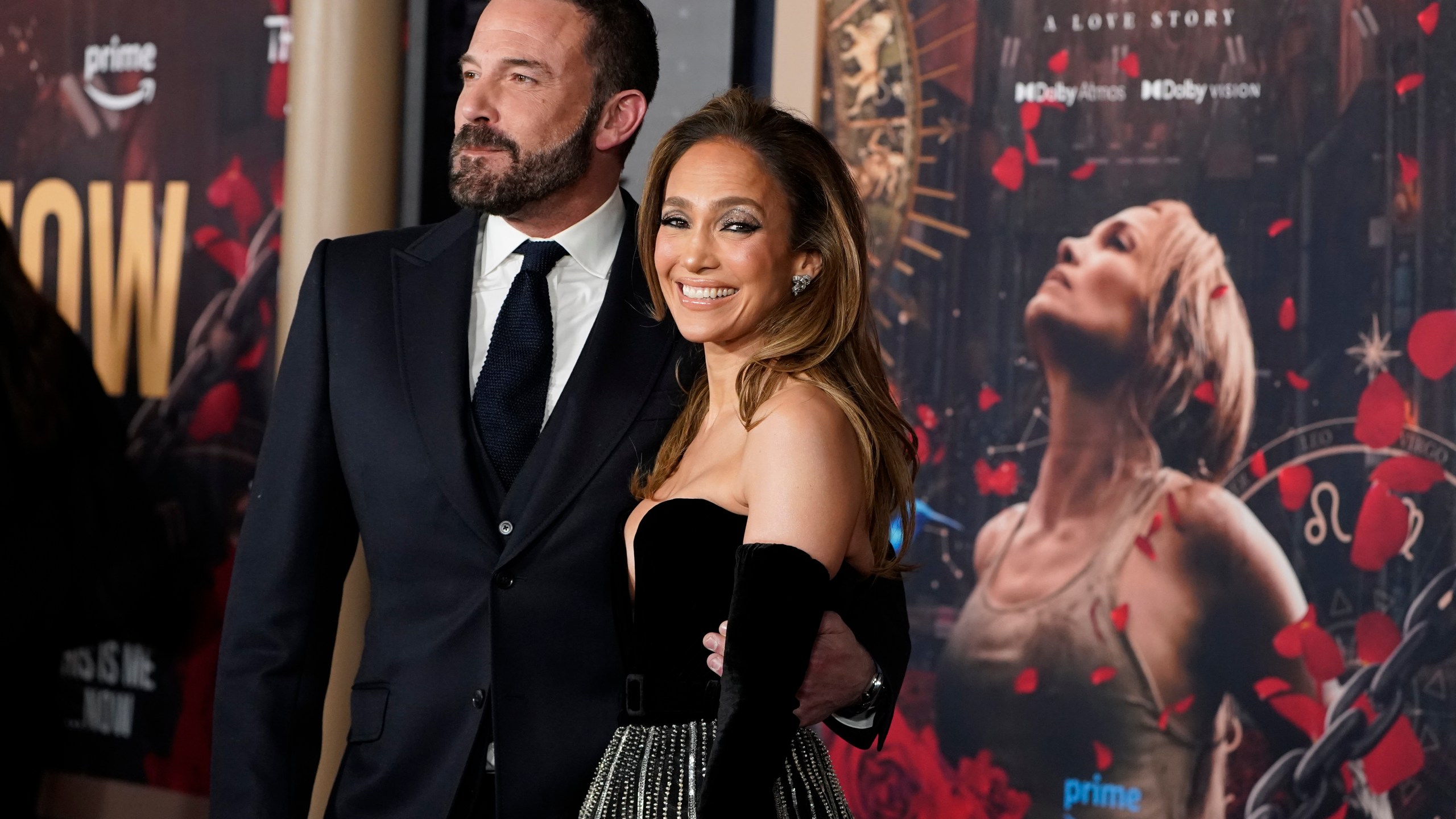 Ben Affleck, left, and Jennifer Lopez arrive at the premiere of "This Is Me... Now: A Love Story" on Tuesday, Feb. 13, 2024, at the Dolby Theatre in Los Angeles. (Photo by Jordan Strauss/Invision/AP)