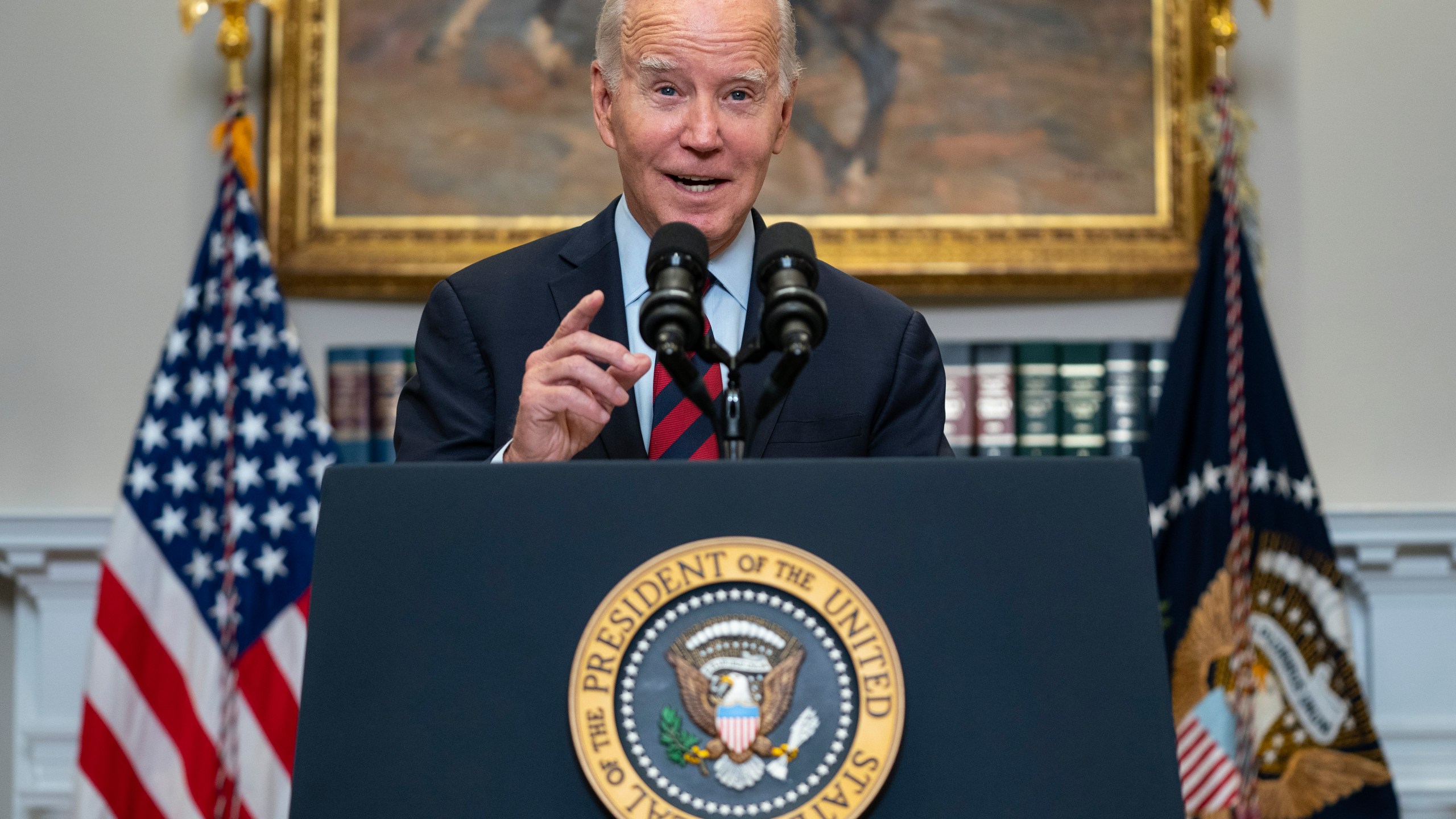 FILE - President Joe Biden speaks on student loan debt forgiveness, in the Roosevelt Room of the White House, Oct. 4, 2023, in Washington. Americans who are struggling to repay federal student loans because of financial hardship could get some of their debt canceled under President Joe Biden's latest attempt at forgiveness, the Education Department announced Thursday, Feb. 15, 2024. (AP Photo/Evan Vucci)