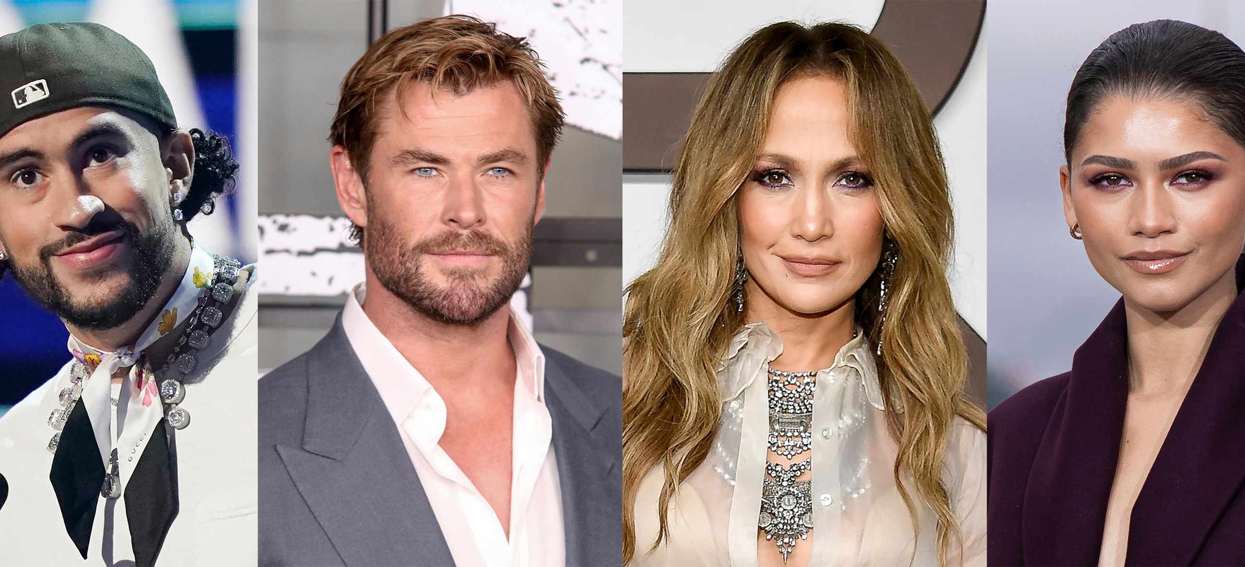 This combination of photos shows, from left, Bad Bunny, Chris Hemsworth, Jennifer Lopez and Zendaya, will join Anna Wintour as co-chairs of this year’s Met Gala. (AP Photo)