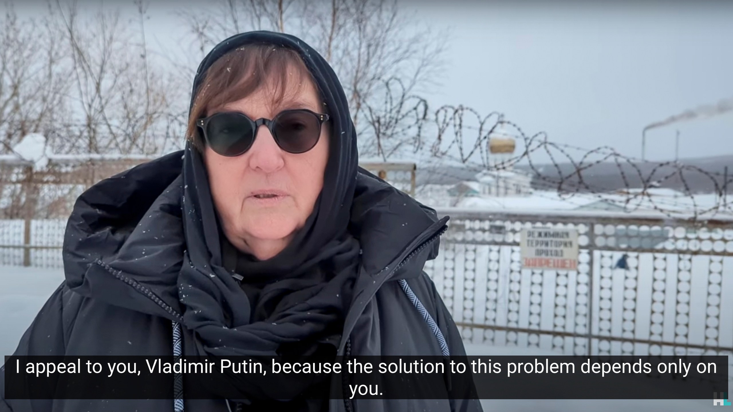 In this grab taken from video provided by the Navalny Team on Tuesday. Feb. 20, 2024, Russian Opposition Leader Alexei Navalny's mother Lyudmila Navalnaya speaks, near the prison colony in the town of Kharp, Russia. The mother of Russian opposition leader Alexei Navalny appealed to President Vladimir Putin to intervene and turn her son’s body over to her so she can bury him with dignity. Lyudmila Navalnaya, who has been trying to get his body since Saturday, appeared in a video outside the Arctic penal colony where Navalny died on Friday. (Navalny Team via AP)