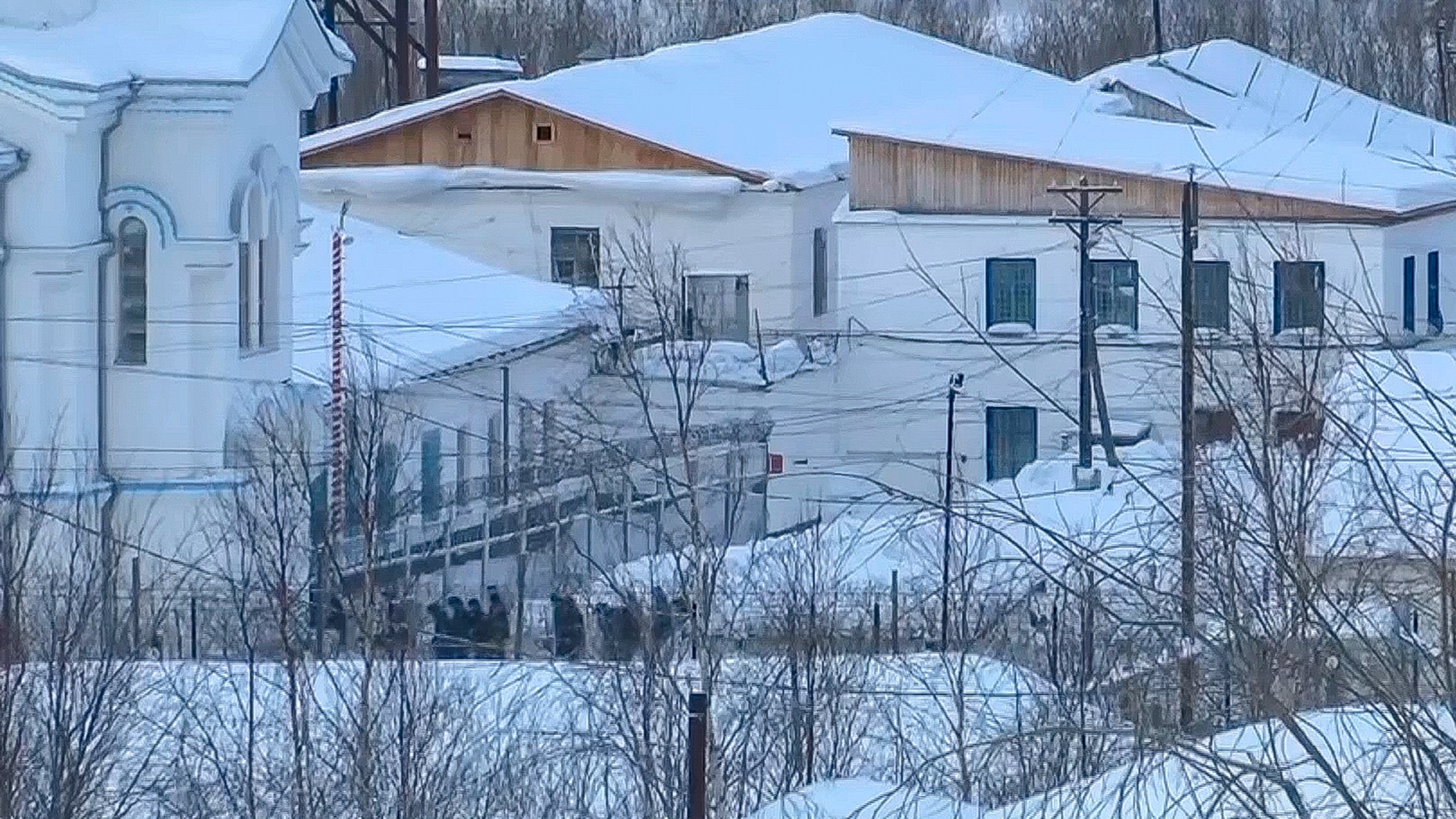 This photo taken from video shows a view of the prison colony in the town of Kharp, in the Yamalo-Nenetsk region about 1,900 kilometers (1,200 miles) northeast of Moscow, Russia, on Tuesday, Feb. 20, 2024. Alexei Navalny, the fiercest foe of Russian President Vladimir Putin who crusaded against official corruption and staged massive anti-Kremlin protests, died in prison Friday Feb. 16, 2024 Russia's prison agency said. He was 47. (AP Photo)