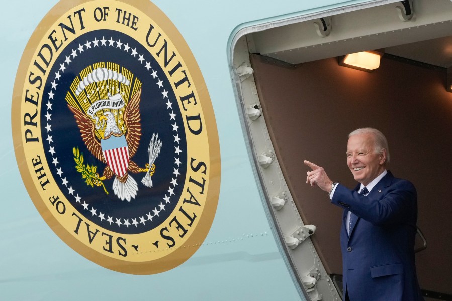 President Joe Biden arrives at Los Angeles International Airport, Tuesday, Feb. 20, 2024, in Los Angeles. (AP Photo/Manuel Balce Ceneta)