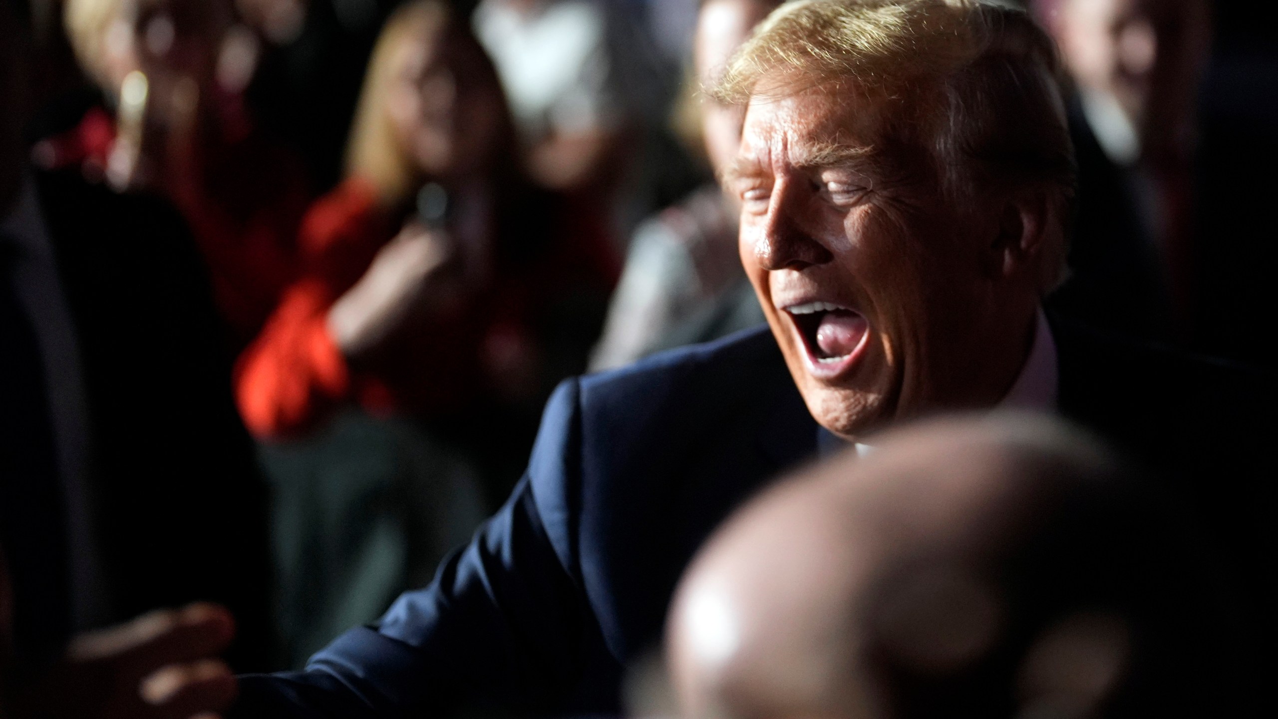 Republican presidential candidate former President Donald Trump greets people after a Fox News Channel town hall Tuesday, Feb. 20, 2024, in Greenville, S.C. (AP Photo/Chris Carlson)