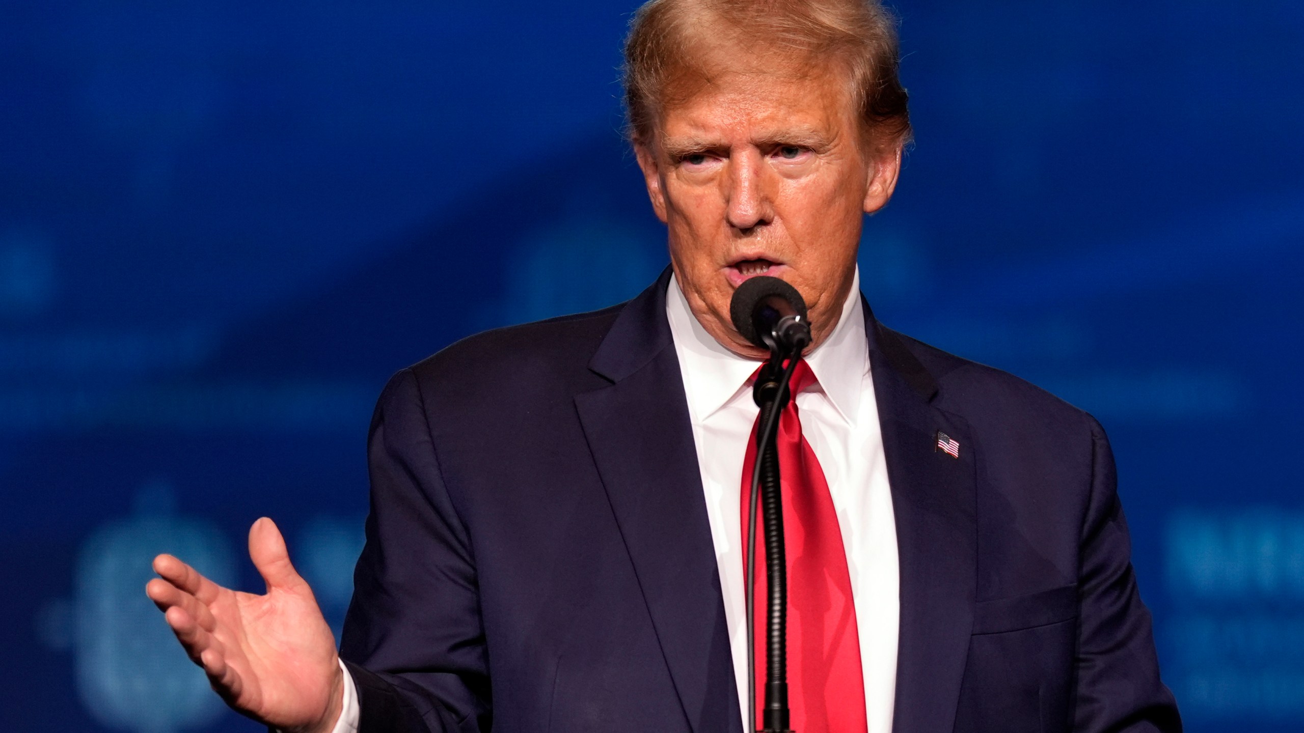 Republican presidential candidate former President Donald Trump speaks at the National Religious Broadcasters convention at the Gaylord Opryland Resort and Convention Center Thursday, Feb. 22, 2024, in Nashville, Tenn. (AP Photo/George Walker IV)