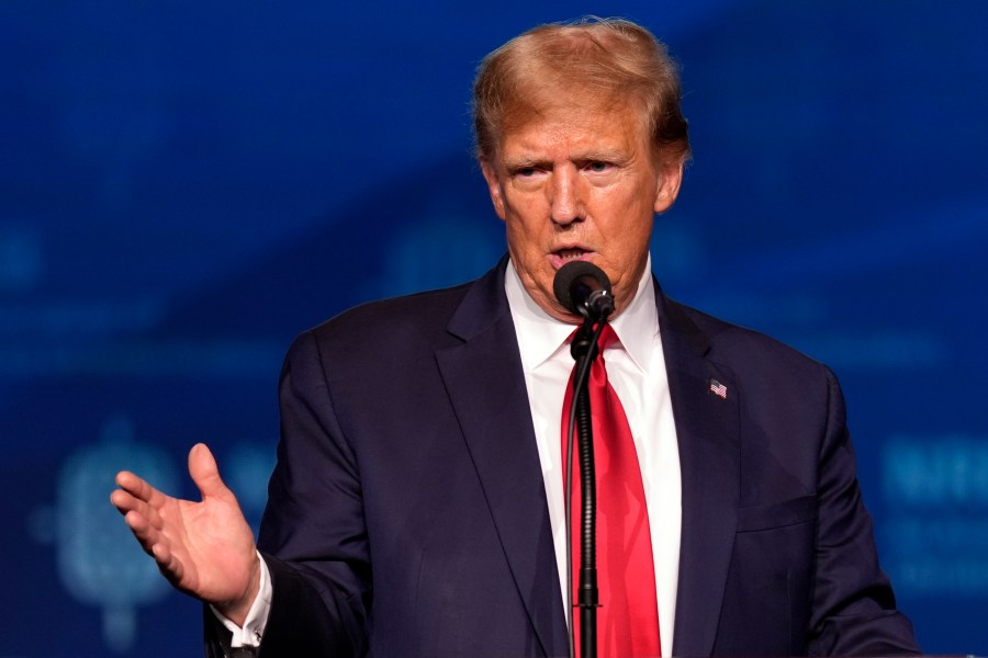 Republican presidential candidate former President Donald Trump speaks at the National Religious Broadcasters convention at the Gaylord Opryland Resort and Convention Center Thursday, Feb. 22, 2024, in Nashville, Tenn. (AP Photo/George Walker IV)