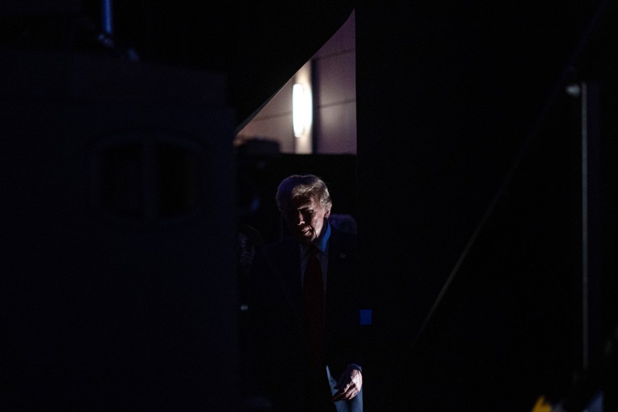 Republican presidential candidate former President Donald Trump arrives at the Black Conservative Federation's Annual BCF Honors Gala at the Columbia Metropolitan Convention Center in Columbia, S.C., Friday, Feb. 23, 2024. (AP Photo/Andrew Harnik)