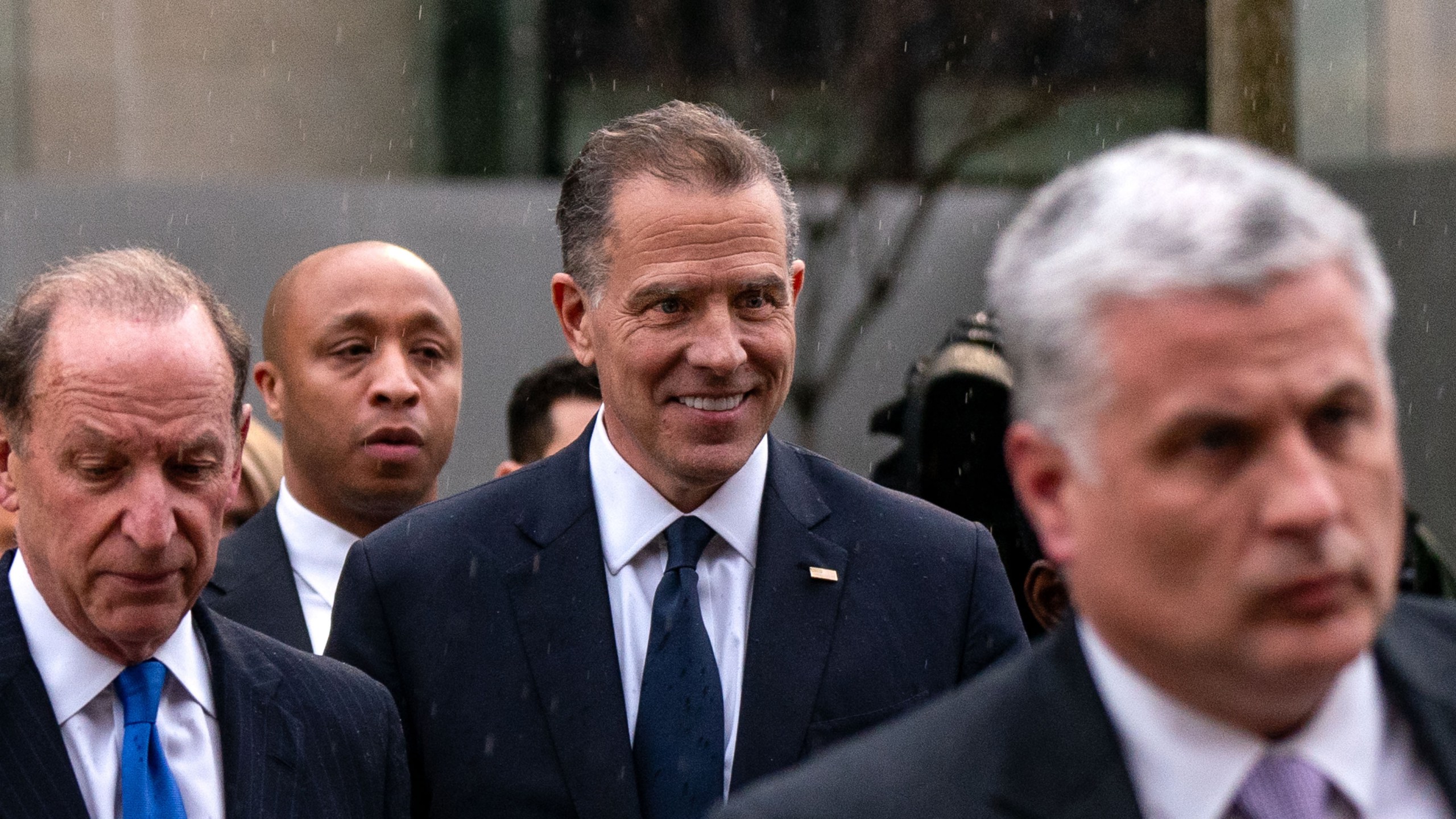 House Oversight Committee Holds Closed Door Interview With Hunter Biden Hunter Biden, son of US President Joe Biden, center, departs after an interview with the House Oversight Committee in Washington, DC, US, on Wednesday, Feb. 28, 2024. Republicans in the US Congress are formally investigating whether to impeach President Joe Biden over his family's business dealings, a politically charged move that casts a shadow on the 2024 election. Photographer: Kent Nishimura/Bloomberg via Getty Images