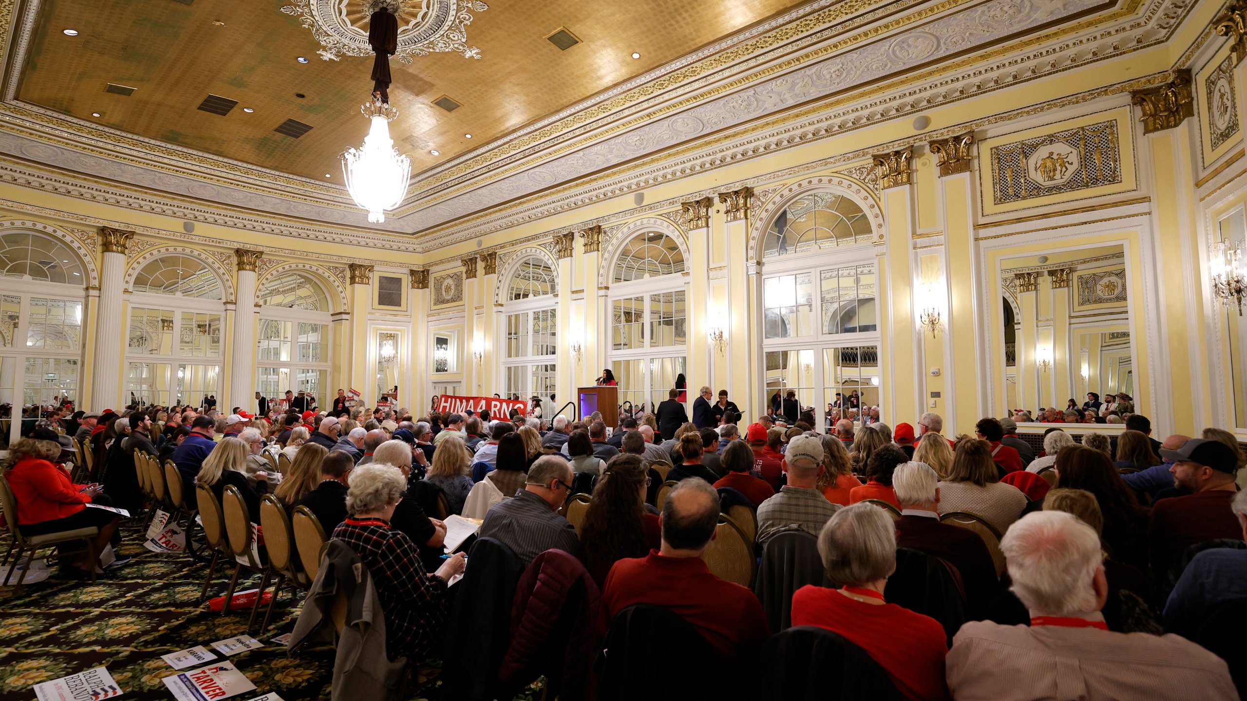 District 7 delegates convene during the Michigan GOP convention, Saturday, March 2, 2024, in Grand Rapids, Mich. (AP Photo/Al Goldis)