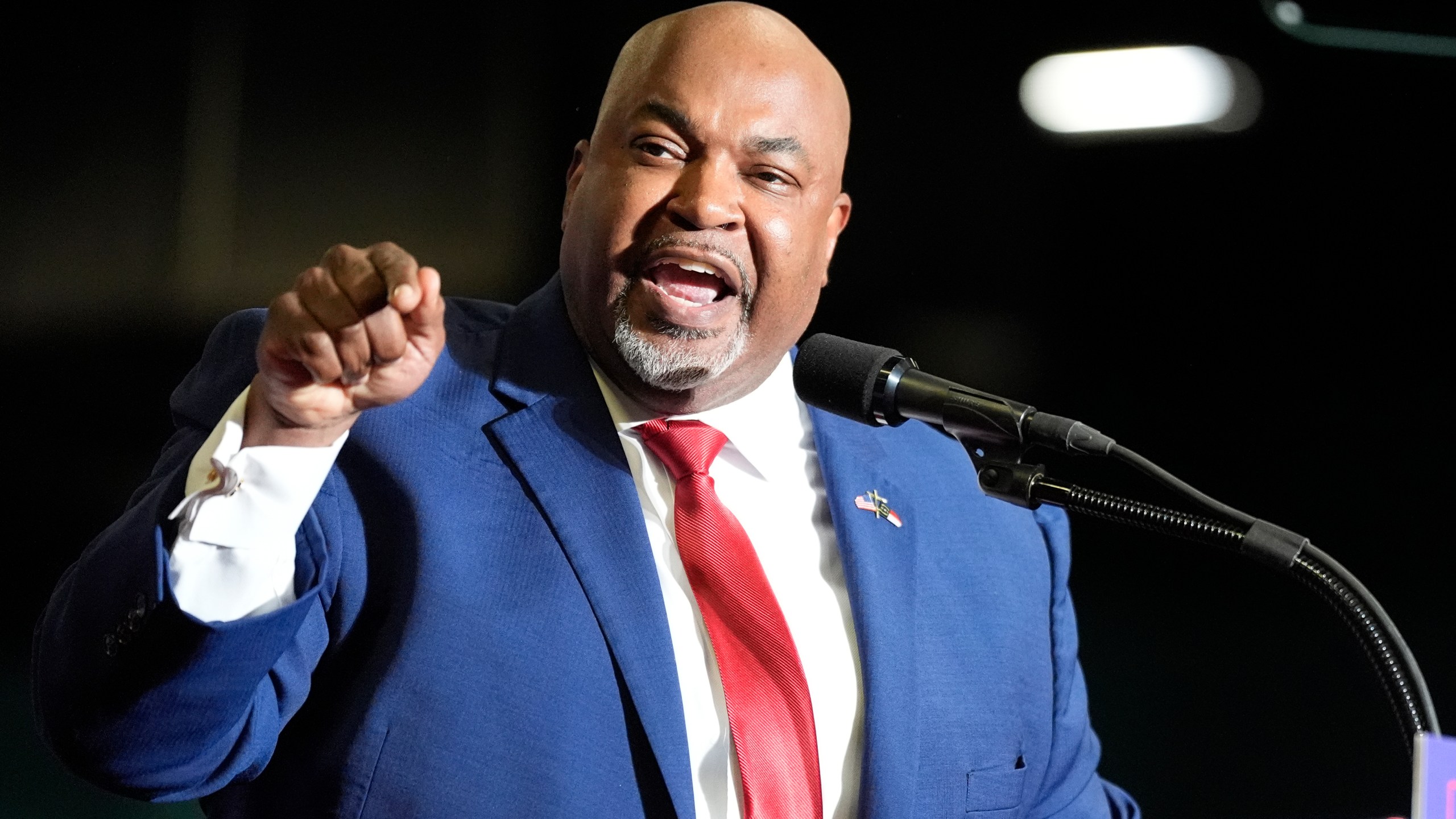 North Carolina Lt. Gov. Mark Robinson speaks before Republican presidential candidate former President Donald Trump at a campaign rally Saturday, March 2, 2024, in Greensboro, N.C. (AP Photo/Chris Carlson)