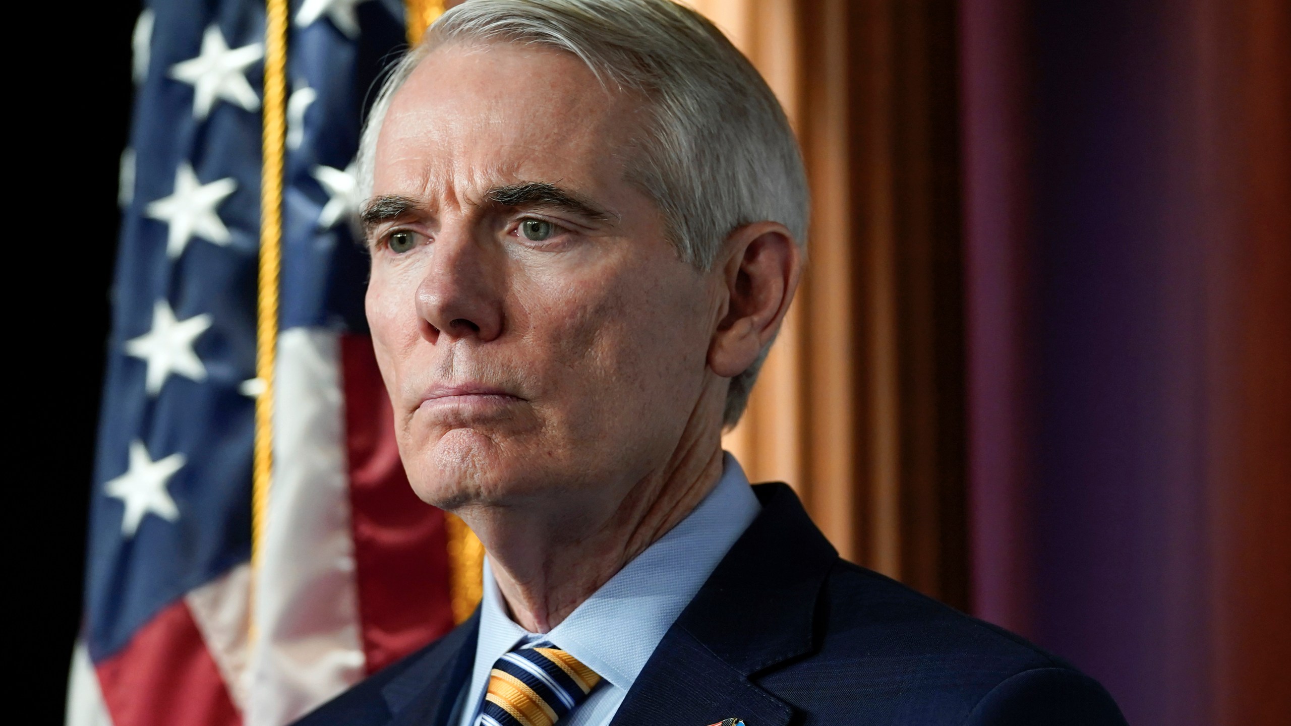 FILE - Sen. Rob Portman, R-Ohio, listens during a news conference about the border, Wednesday, Dec. 21, 2022, on Capitol Hill in Washington. Republican Matt Dolan has landed the endorsement of Portman, Friday, March 8, 2024, in the fractious three-way primary to take on Democratic U.S. Sen. Sherrod Brown this fall, a potentially important boost in the final run-up to the contest. (AP Photo/Mariam Zuhaib, File)