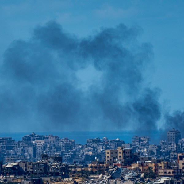 Smoke rises in the northern Gaza Strip, as seen from southern Israel, Sunday, March 10, 2024. (AP Photo/Ariel Schalit)