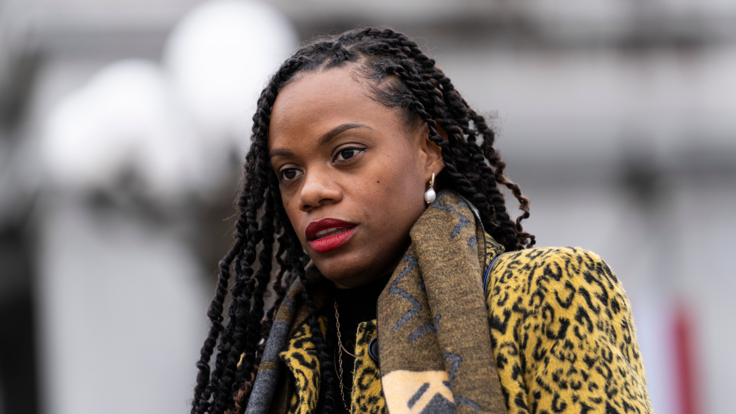 FILE - Rep. Summer Lee, D-Pa., arrives for Democratic Gov. Josh Shapiro's Inauguration, Jan. 17, 2023, at the state Capitol in Harrisburg, Pa. (AP Photo/Matt Rourke, File)