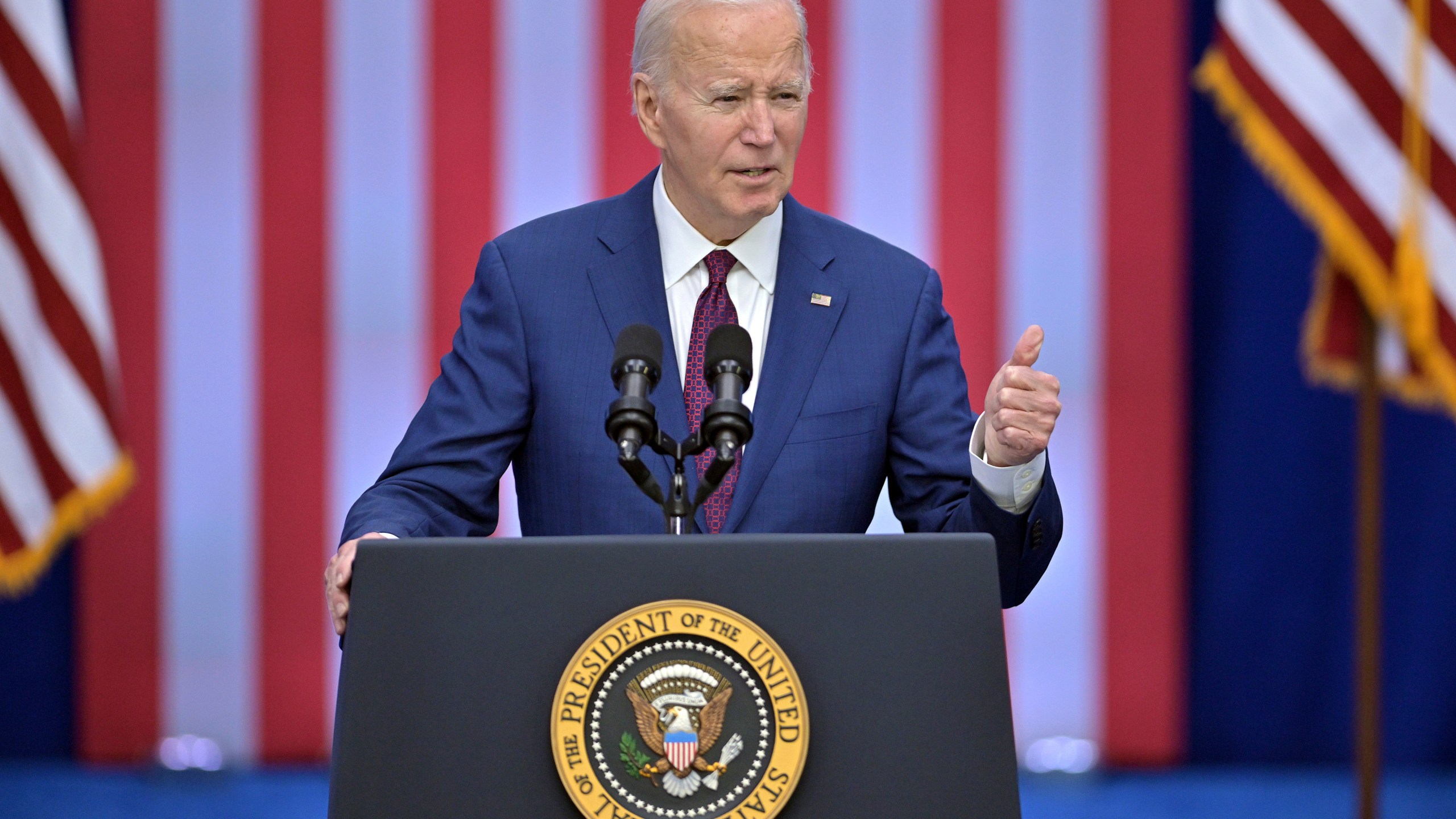 President Joe Biden delivers remarks on lowering prices for American families during an event at the YMCA Allard Center, Monday, March 11, 2024, in Goffstown, N.H. (AP Photo/Josh Reynolds)