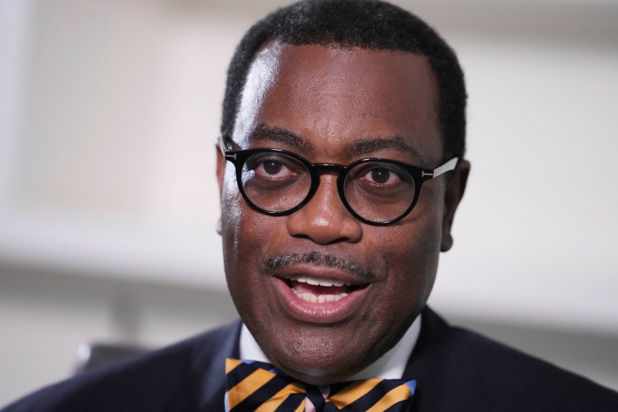 Akinwumi Adesina, President African development bank, speaks during an interview with The Associated Press in Lagos Nigeria, Tuesday , March. 5, 2024. The head of the African Development Bank is calling for an end to loans given in exchange for the continent's rich supplies of oil or critical minerals used in smartphones and electric car batteries, deals that have helped China control mineral mining in places like Congo and have left some African countries in financial crisis. (AP Photo/ Sunday Alamba)