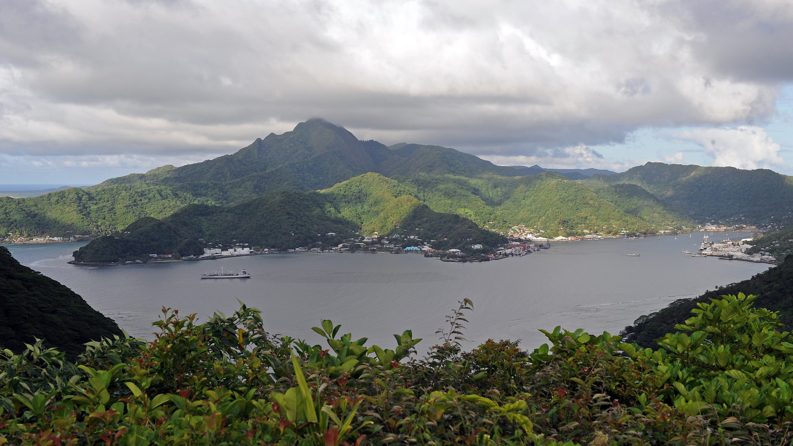 Matafao Peak (653m) dominates the skylin Matafao Peak (653m) dominates the skyline above Pago Pago Harbour in American Samoa on October 3, 2009. The spectacular harbour is the remains of the volcanic crater that created the island of Tutuila. AFP PHOTO / Torsten BLACKWOOD (Photo credit should read TORSTEN BLACKWOOD/AFP via Getty Images)