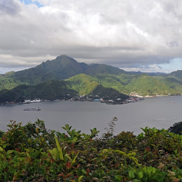 Matafao Peak (653m) dominates the skylin Matafao Peak (653m) dominates the skyline above Pago Pago Harbour in American Samoa on October 3, 2009. The spectacular harbour is the remains of the volcanic crater that created the island of Tutuila. AFP PHOTO / Torsten BLACKWOOD (Photo credit should read TORSTEN BLACKWOOD/AFP via Getty Images)