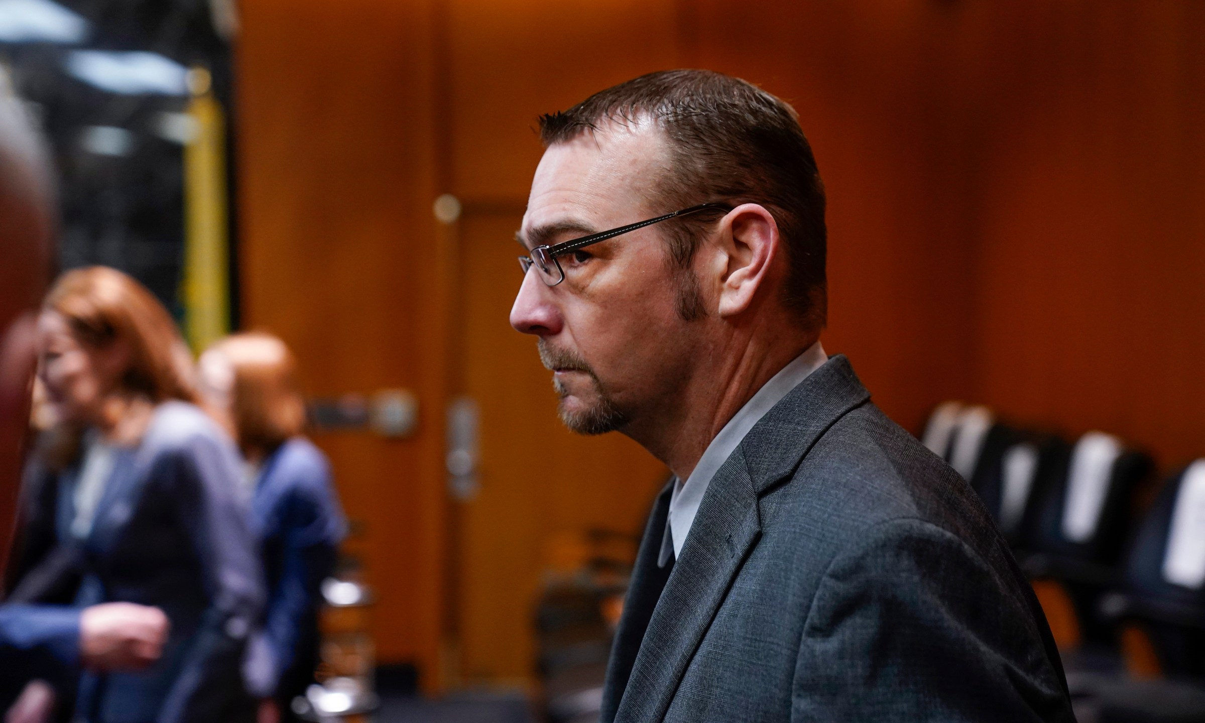 FILE - James Crumbley enters the Oakland County Courtroom of Cheryl Matthews during his trial, March 13, 2024, in Pontiac, Mich. In a court filing Wednesday, April 3, prosecutors in Michigan recommended at least 10 years in prison for Jennifer and James Crumbley, two parents who are the first in the U.S. to be held criminally responsible for a school shooting, when they're sentenced Tuesday, April 9. (Mandi Wright/Detroit Free Press via AP, Pool, File)