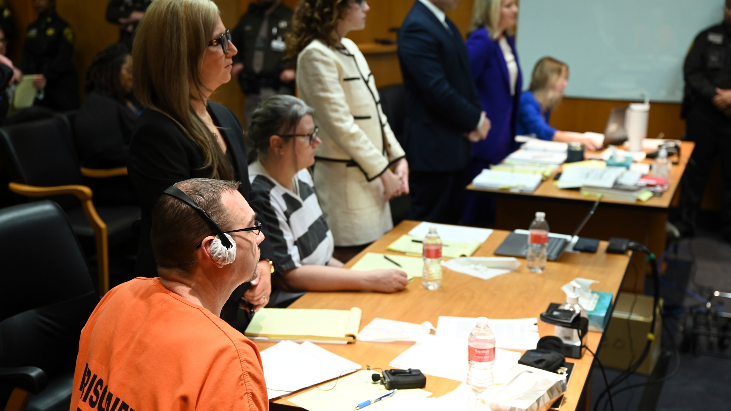 James Crumbley listens during sentencing, Tuesday, April 9, 2024, in Pontiac, Mich. The parents of Ethan Crumbley are asking a judge to keep them out of prison as they face sentencing for their role in an attack that killed four students in 2021. (Clarence Tabb, Jr./Detroit News via AP)