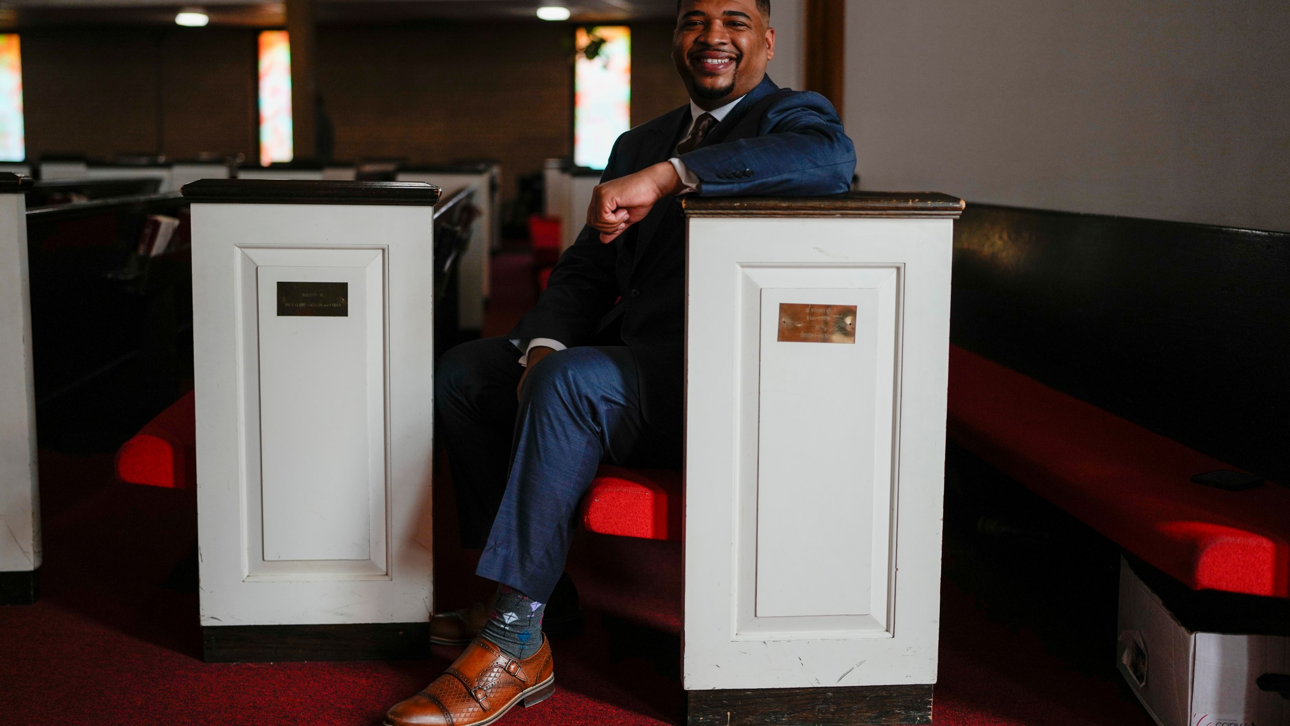 The Rev. Dr. Chauncey Brown poses for a portrait at Second Baptist Church, Sunday, April 14, 2024, in Chicago. (AP Photo/Erin Hooley)