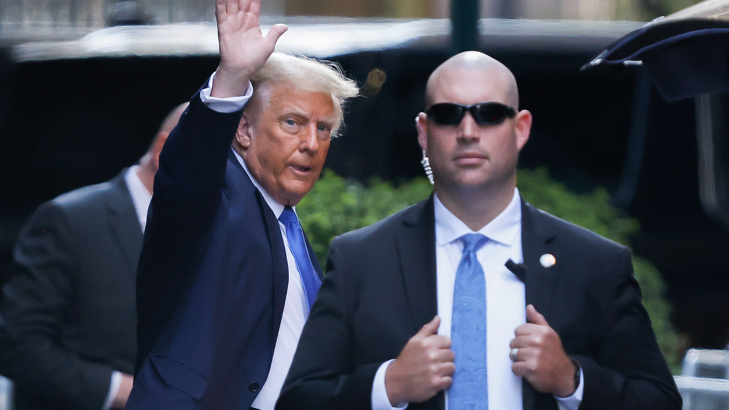 Former president Donald Trump leaves Trump Tower on his way to Manhattan criminal court, Monday, April 22, 2024, in New York. Opening statements in Donald Trump's historic hush money trial are set to begin. Trump is accused of falsifying internal business records as part of an alleged scheme to bury stories he thought might hurt his presidential campaign in 2016. (AP Photo/Stefan Jeremiah)