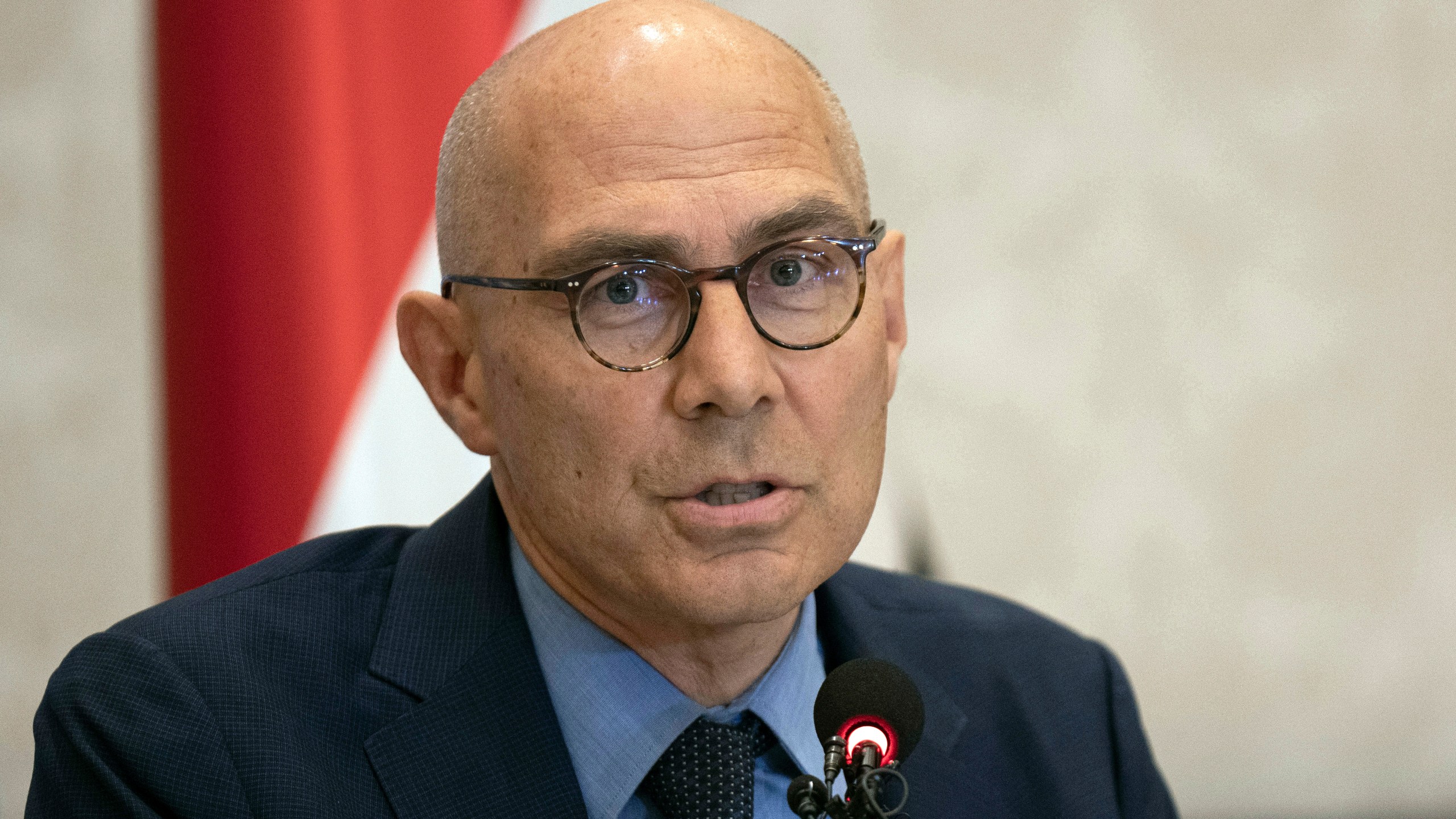 FILE - U.N. High Commissioner for Human Rights Volker Turk, speaks during a news conference in Baghdad, Iraq, Aug. 9, 2023. The United Nations is calling for "a clear, transparent and credible investigation" of mass graves uncovered at two major hospitals in war-torn Gaza that were raided by Israeli troops. (AP Photo/Hadi Mizban, File)