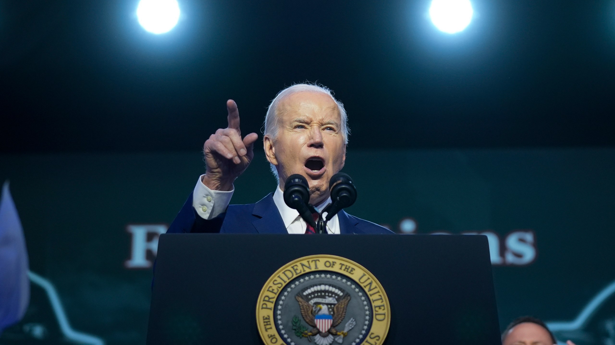 President Joe Biden speaks to the North America's Building Trade Union National Legislative Conference, Wednesday, April 24, 2024, in Washington. (AP Photo/Evan Vucci)