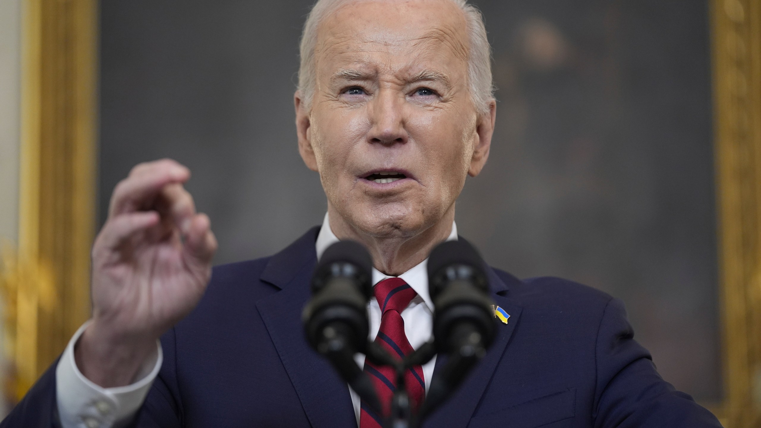 President Joe Biden speaks before signing a $95 billion Ukraine aid package that also includes support for Israel, Taiwan, and other allies, in the State Dining Room of the White House, Wednesday, April 24, 2024, in Washington. (AP Photo/Evan Vucci)