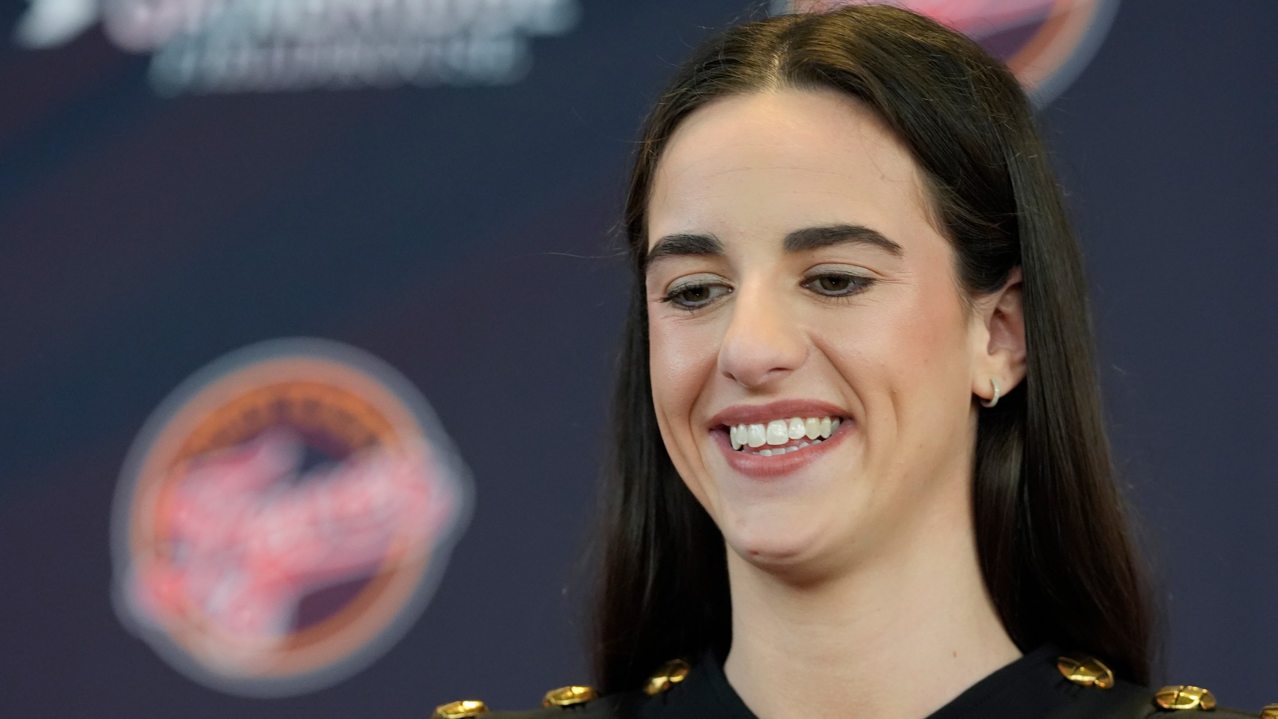 Indiana Fever's Caitlin Clark speaks during a WNBA basketball news conference, Wednesday, April 17, 2024, in Indianapolis. (AP Photo/Darron Cummings)