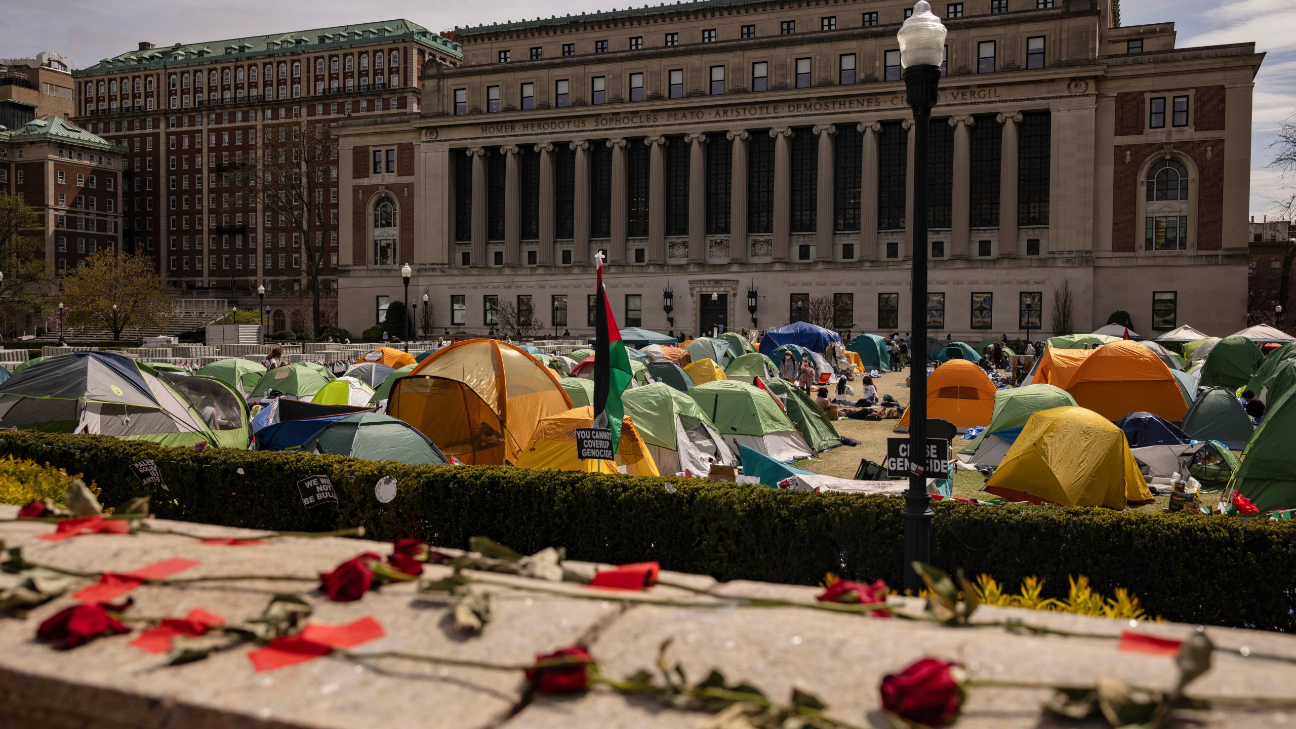 Pro-Palestinian protesters camp out in tents at Columbia University on Saturday, April 27, 2024 in New York.(AP Photo/Yuki Iwamura)