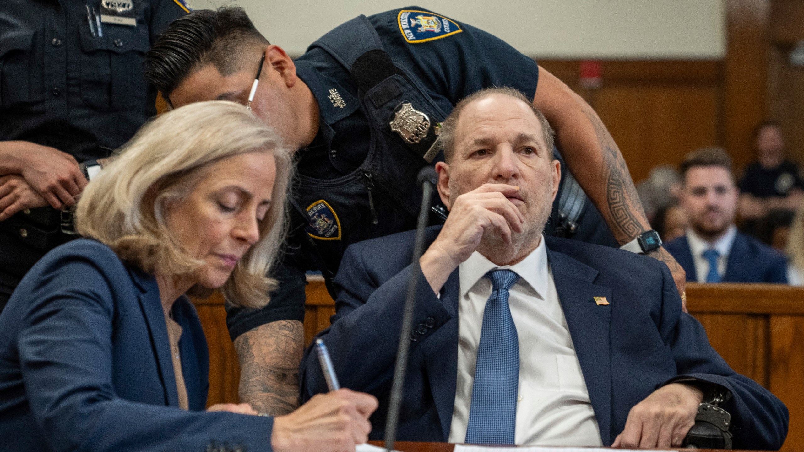 Harvey Weinstein appears at Manhattan criminal court for a preliminary hearing on Wednesday, May 1, 2024 in New York. Weinstein made first appearance since his 2020 rape conviction was overturned by an appeals court last week. (David Dee Delgado/Pool Photo via AP)