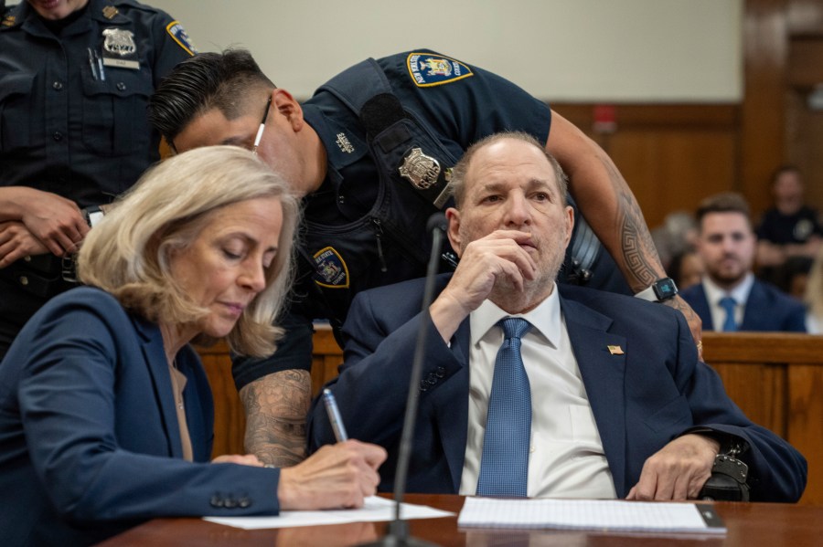 Harvey Weinstein appears at Manhattan criminal court for a preliminary hearing on Wednesday, May 1, 2024 in New York. Weinstein made first appearance since his 2020 rape conviction was overturned by an appeals court last week. (David Dee Delgado/Pool Photo via AP)