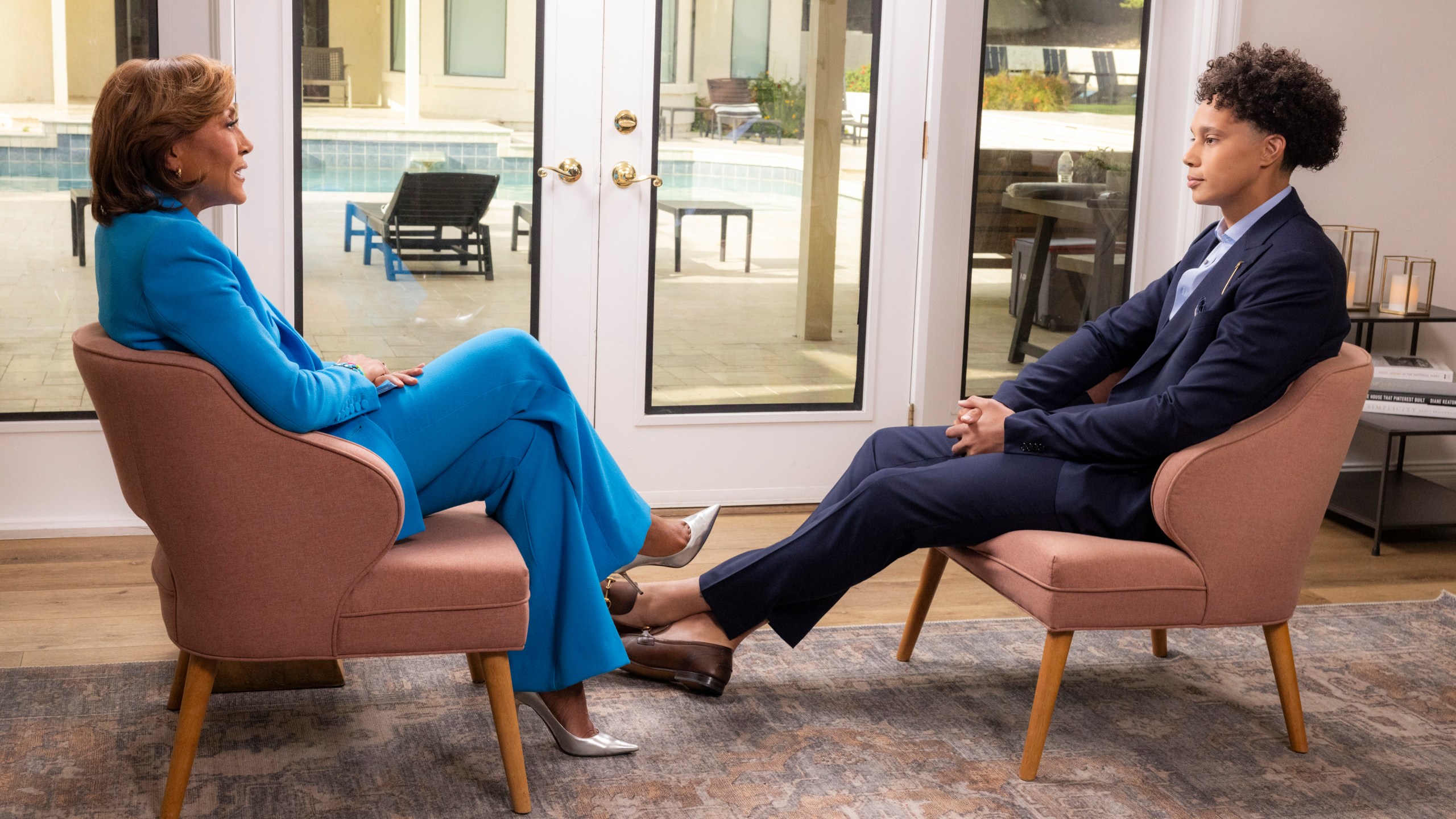 This image released by ABC News shows Robin Roberts, left, during an interview with Brittney Griner for a “20/20” special airing tonight at 10 p.m. ET on ABC. (Michael Le Brecht II/ABC News via AP)