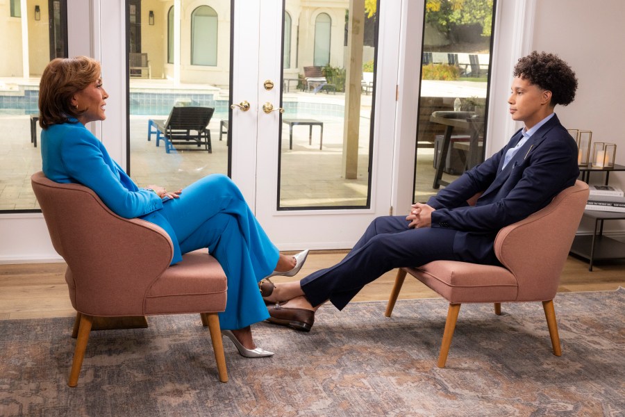 This image released by ABC News shows Robin Roberts, left, during an interview with Brittney Griner for a “20/20” special airing tonight at 10 p.m. ET on ABC. (Michael Le Brecht II/ABC News via AP)