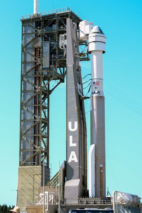 Boeing's Starliner capsule atop an Atlas V rocket stands ready for its upcoming mission at Space Launch Complex 41 at the Cape Canaveral Space Force Station, Sunday, May 5, 2024, in Cape Canaveral, Fla. Launch is scheduled for Monday evening. (AP Photo/John Raoux)