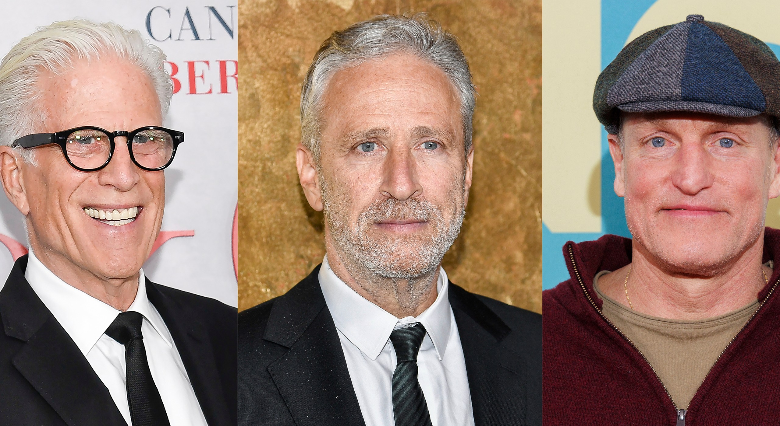 This combination of photos shows Ted Danson, Jon Stewart and Woody Harrelson, who are entering the world of podcasts. Danson and Harrelson have signed up for “Where Everybody Knows Your Name with Ted Danson and Woody Harrelson (Sometimes),” which will be launched June 12 by SiriusXM. Stewart, who returned to Comedy Central's “The Daily Show” earlier this year to host once a week, will do a podcast called “The Weekly Show,” according to Comedy Central. (AP Photo)