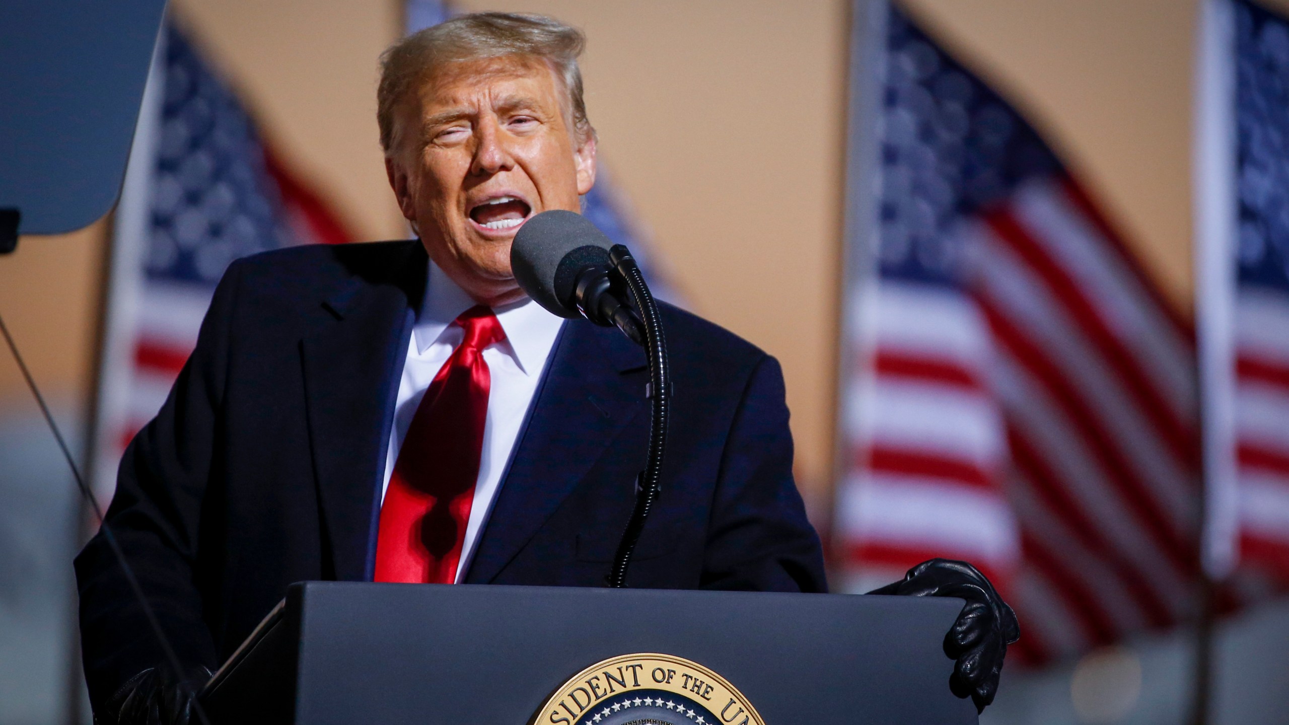 FILE - President Donald Trump speaks at a campaign rally Friday, Oct. 30, 2020, in Rochester, Minn. Former President Donald Trump’s planned campaign visit to Minnesota will mark his return to a traditionally Democratic state he has long argued he could carry. Trump will take a break from his hush money trial in New York to speak at a Minnesota GOP fundraiser Friday. (AP Photo/Bruce Kluckhohn, File)